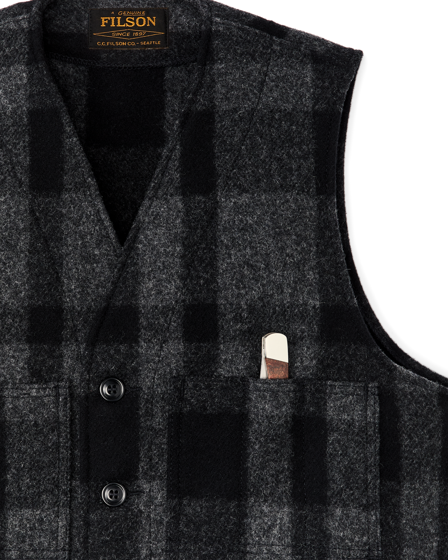 Mackinaw Wool Vest - Charcoal / Black Heritage Plaid