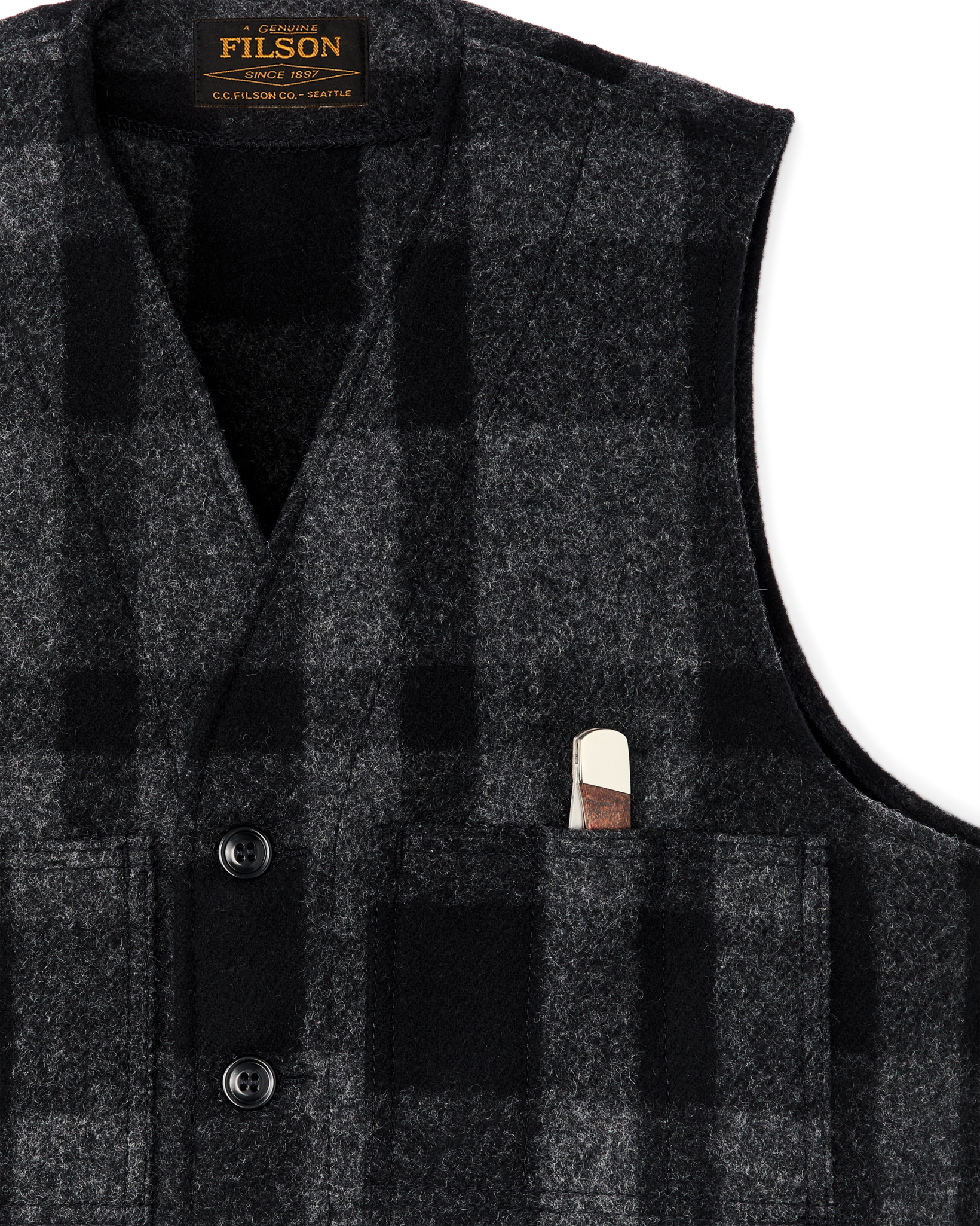 Mackinaw Wool Vest - Charcoal / Black Heritage Plaid