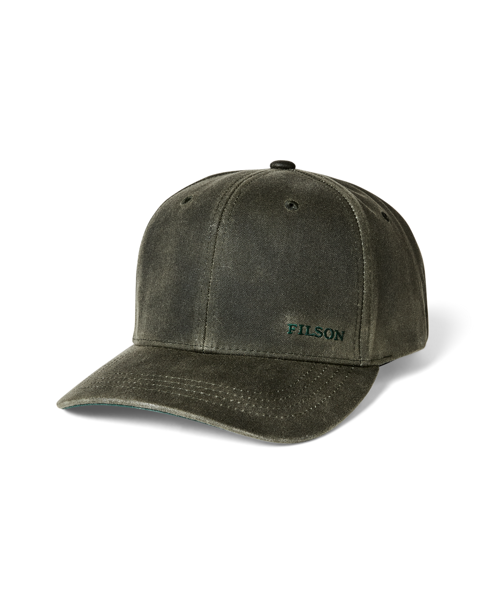 Front-facing image of the Filson Waxed Logger Cap - Otter Green