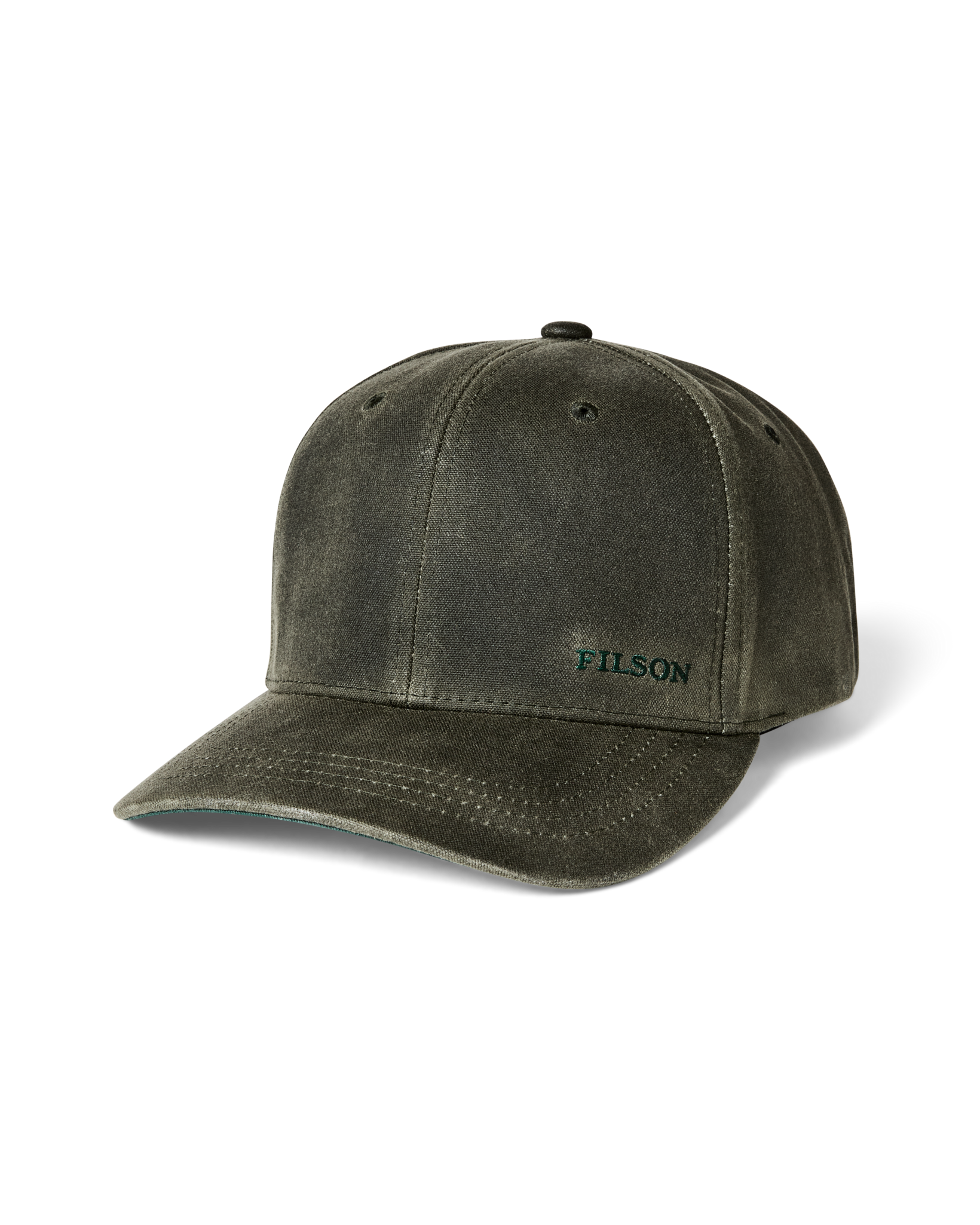 Front-facing image of the Filson Waxed Logger Cap - Otter Green
