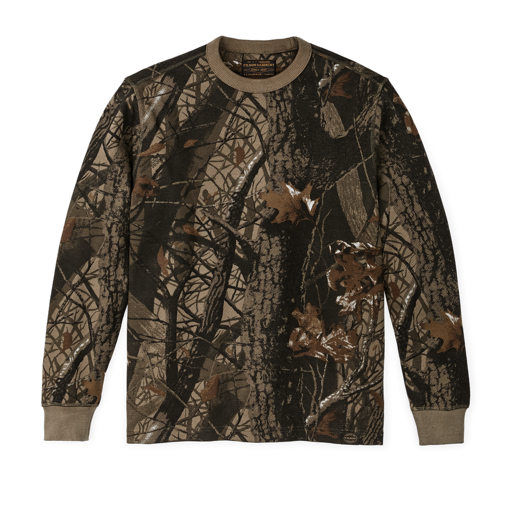 Front-facing image of the Filson Waffle Knit Thermal Crewneck - Realtree Hardwoods Camo
