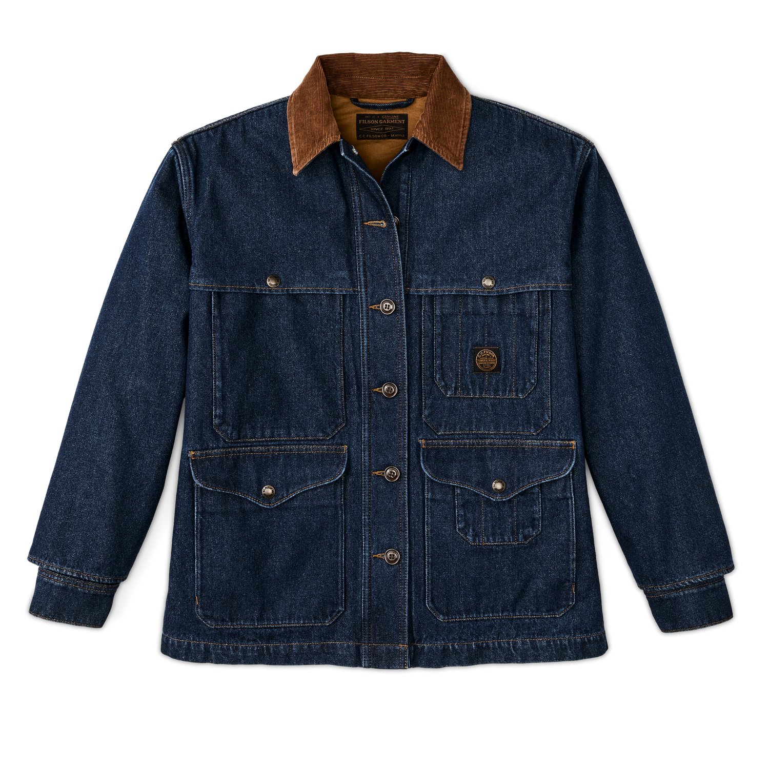Front-facing image of the Filson Women's 9-oz. Denim Cruiser - Dark Rinse