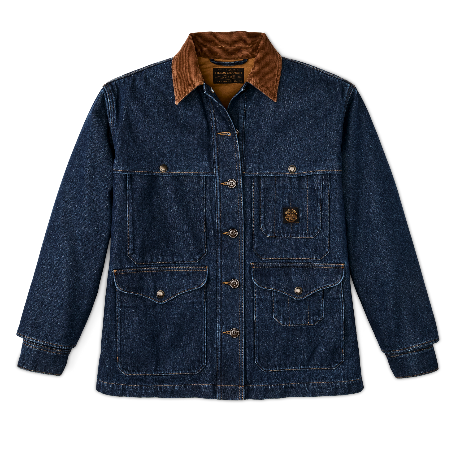 Front-facing image of the Filson Women's 9-oz. Denim Cruiser - Dark Rinse