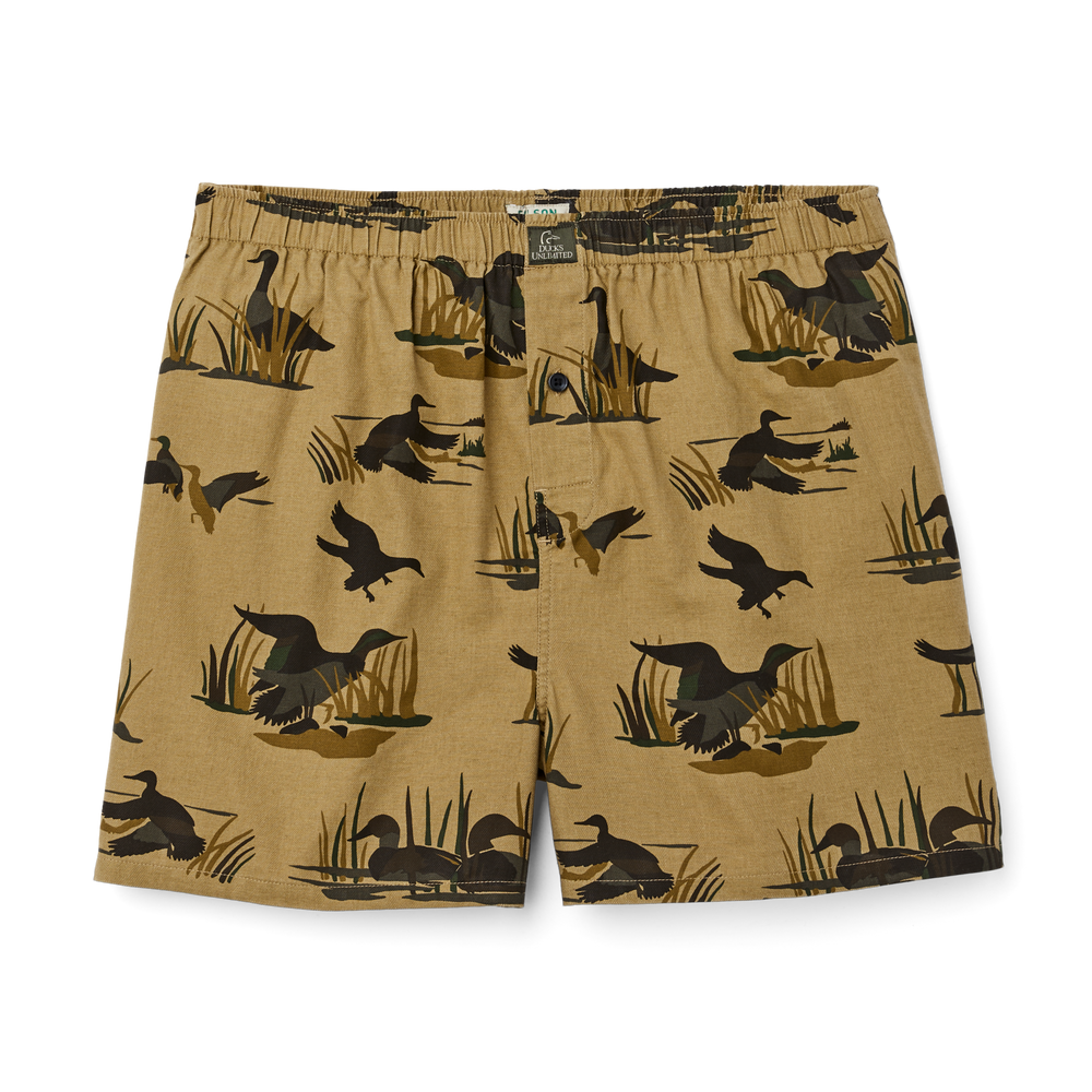 Front-facing image of the Filson Ducks Unlimited Scout Shorts - Waterfowl Print