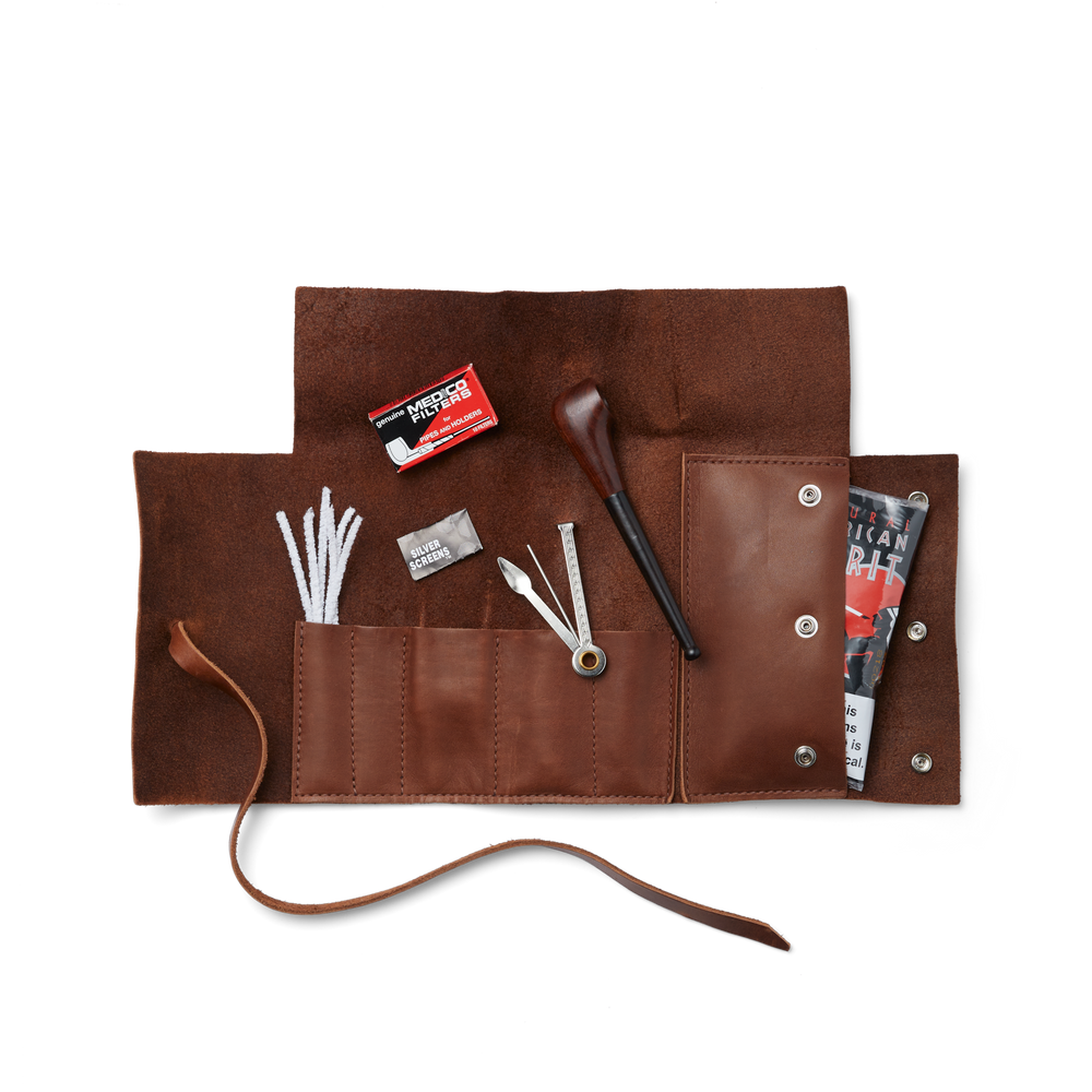 Front-facing image of the Filson Leather Pipe Roll - Brown