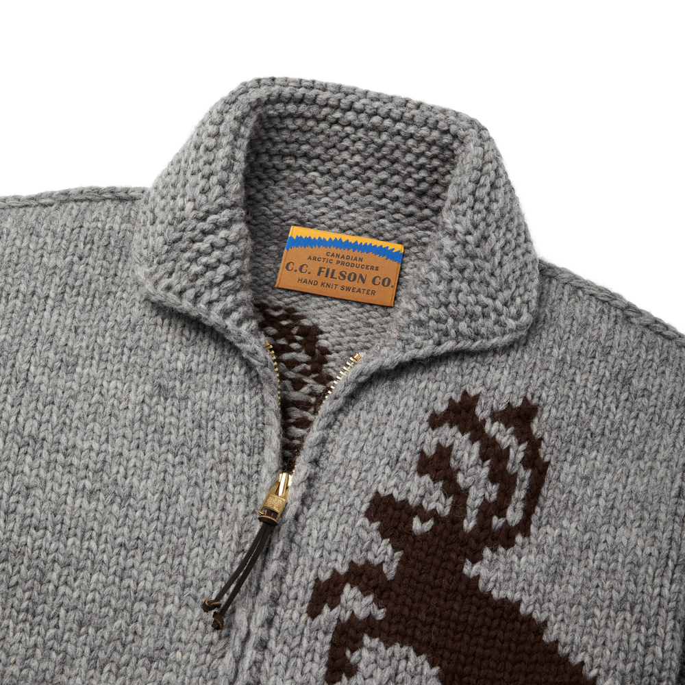 Alternate view of the Filson Arctic Handmade Sweater - Light Gray/dark Brown (fisherman)