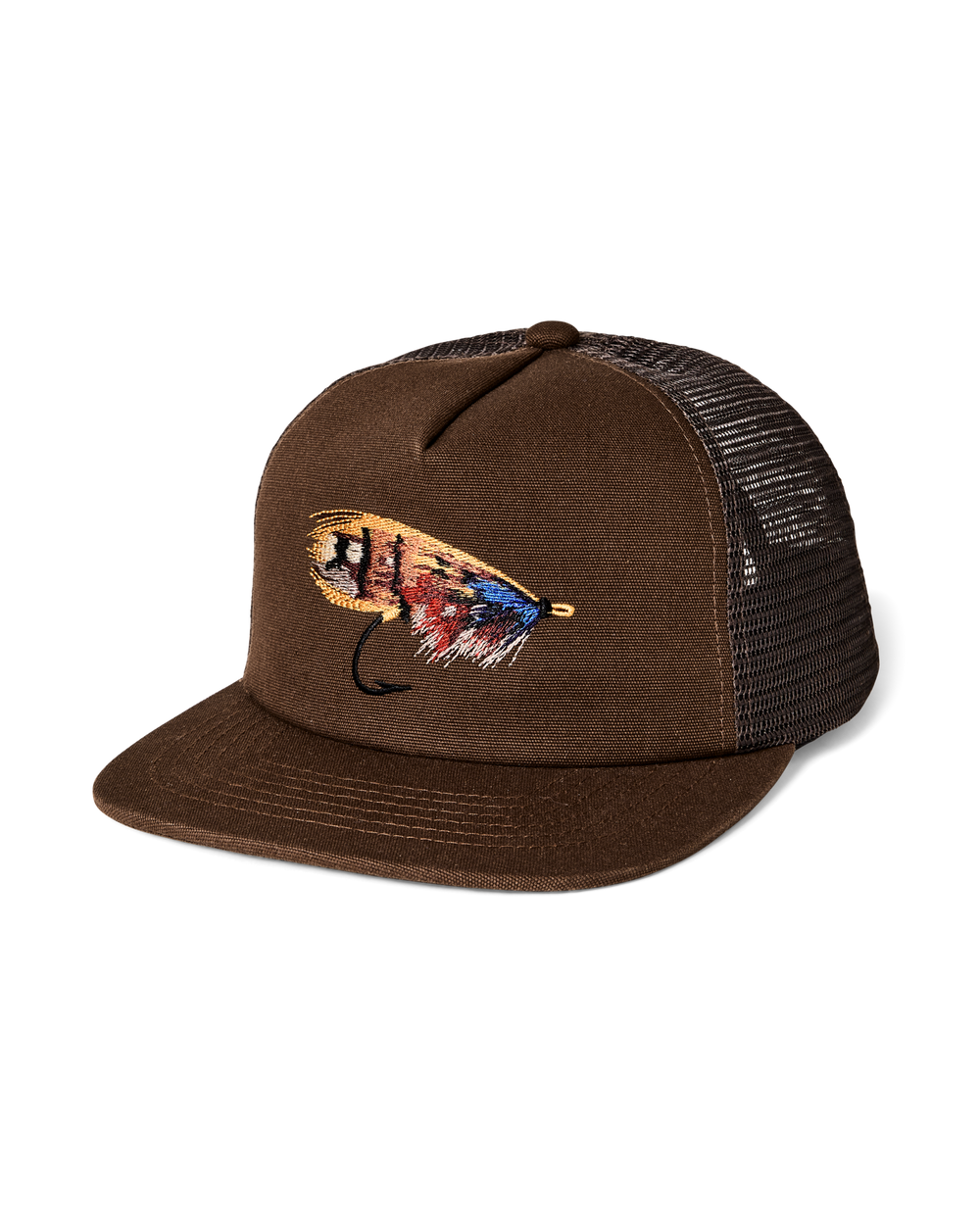 Front-facing image of the Filson Durham Ranger Trucker Mesh Cap - Brown