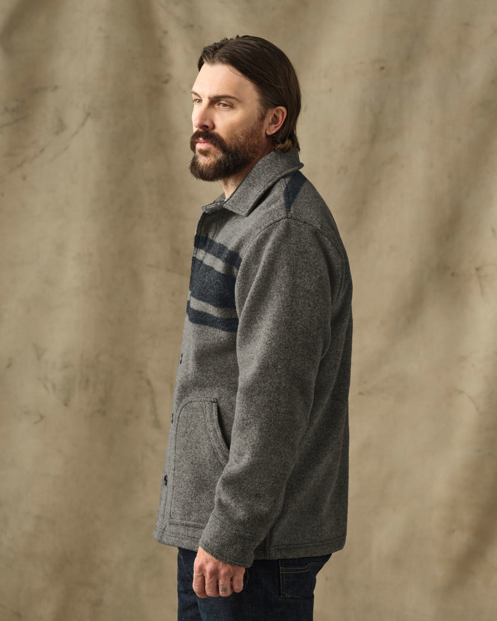 Mackinaw Wool 1972 Coat - Gray / Black Stripe