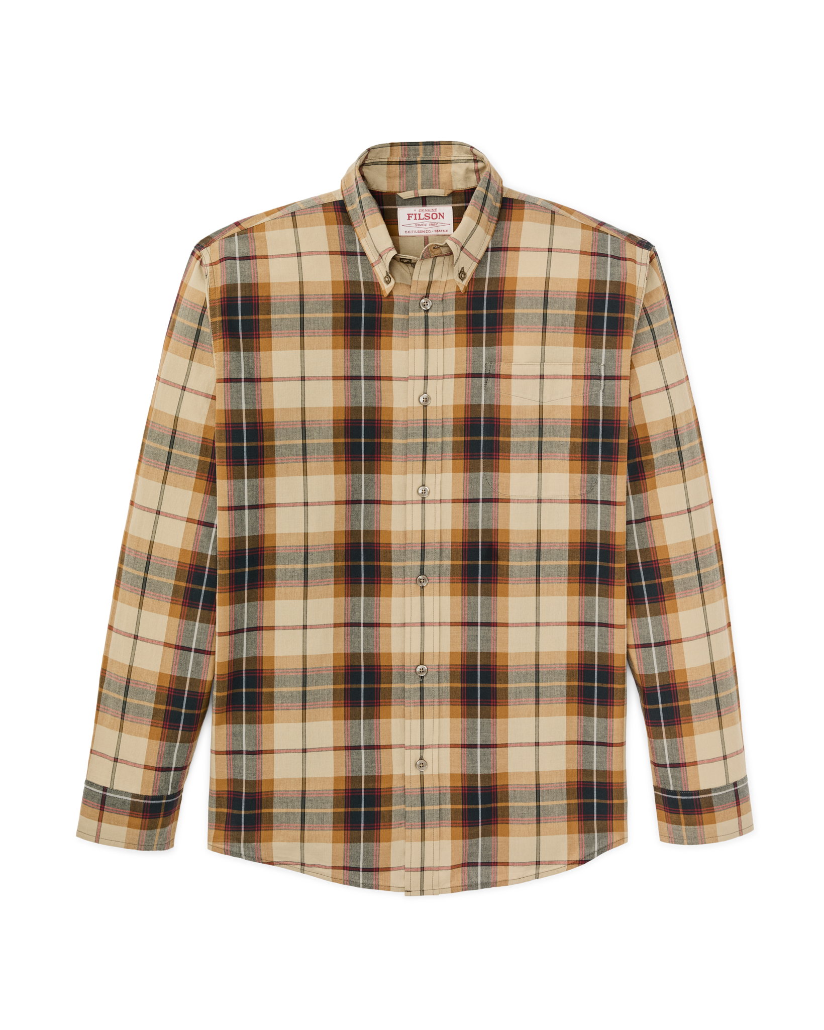 Madras Button-Down Shirt - Tan / Spruce Multicolor
