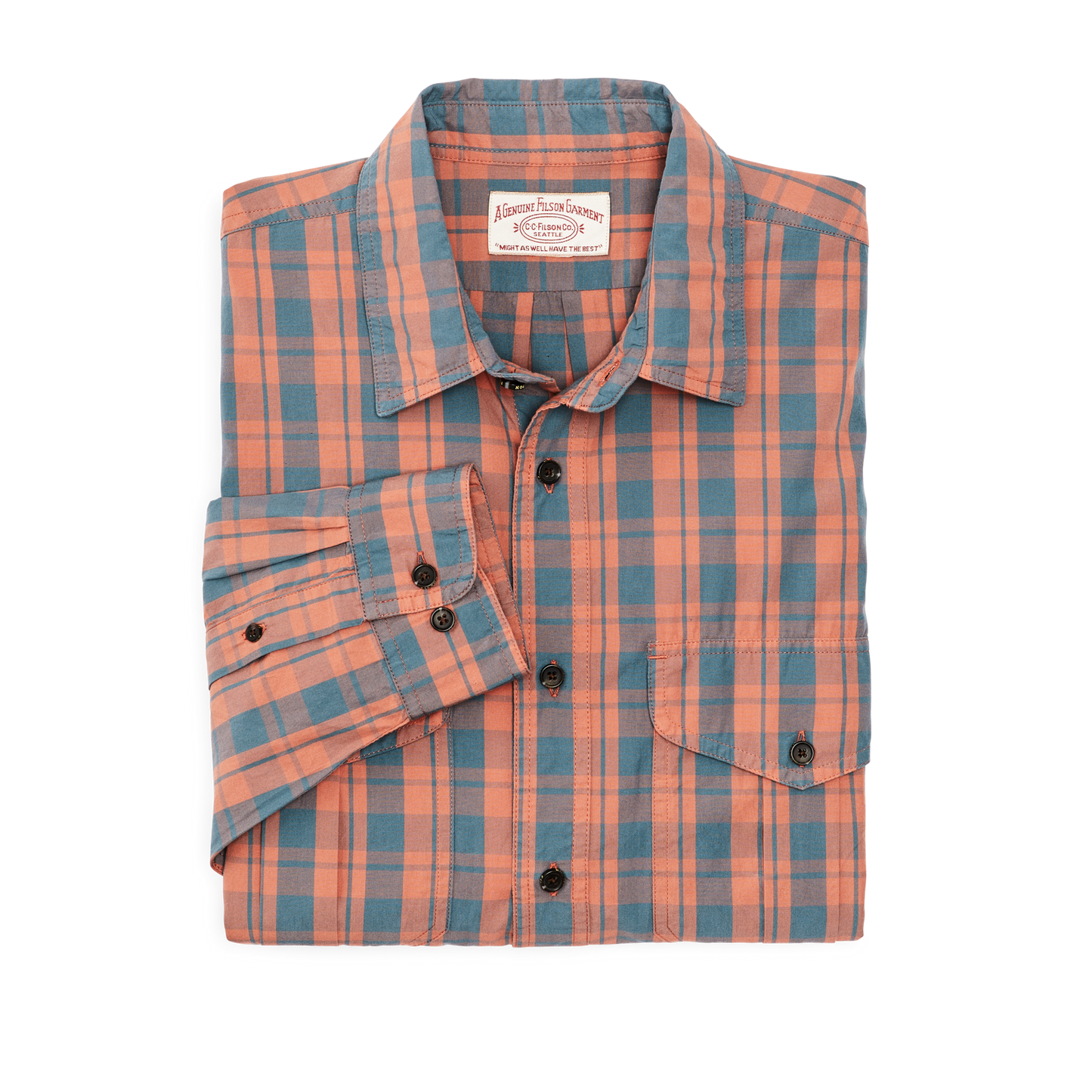 Alternate view of the Filson Filson's Washed Feather Cloth Shirt - Faded Cedar / Blue Plaid
