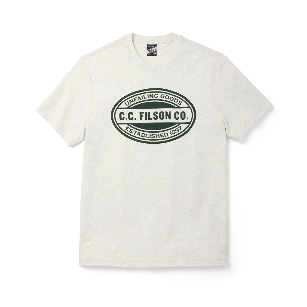 main image of filson's buckshot t-shirt, a men's short sleeve knit shirt constructed in mix, shown in white/ unfailing goods