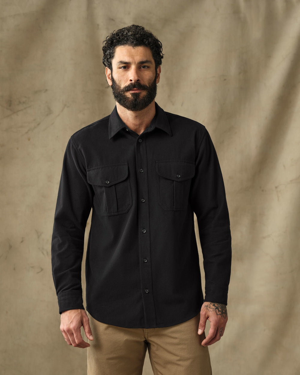 image of a model wearing Filson's Moleskin Guide Shirt - Black