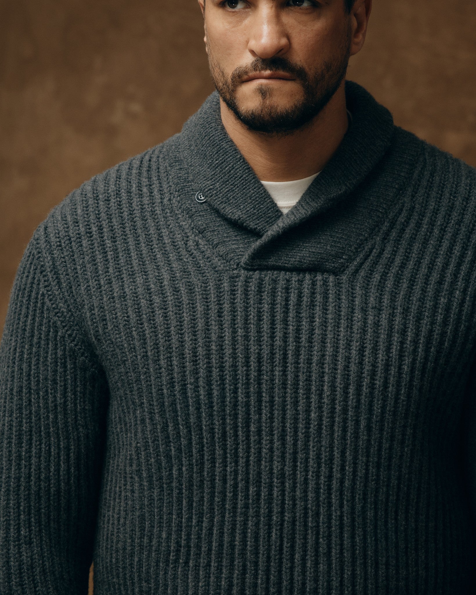 Bristol Shawl Neck Sweater - Gray Heather / Dark Charcoal Stripe