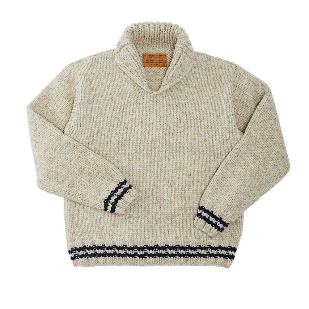 Front-facing image of the Filson Handmade Pullover Sweater - Natural / Fish