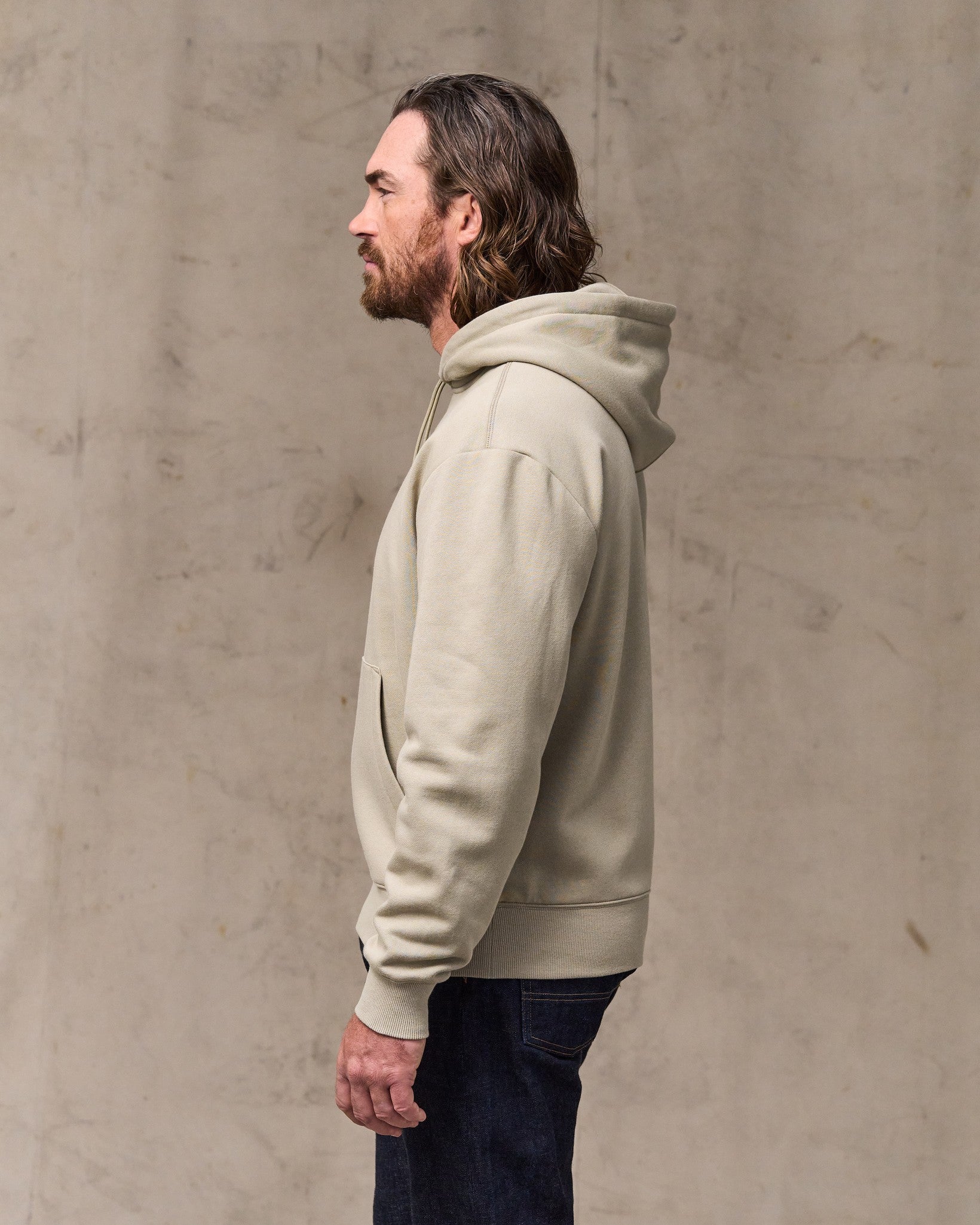 image of a model wearing Filson's Northwest Hoodie - Silver Sage