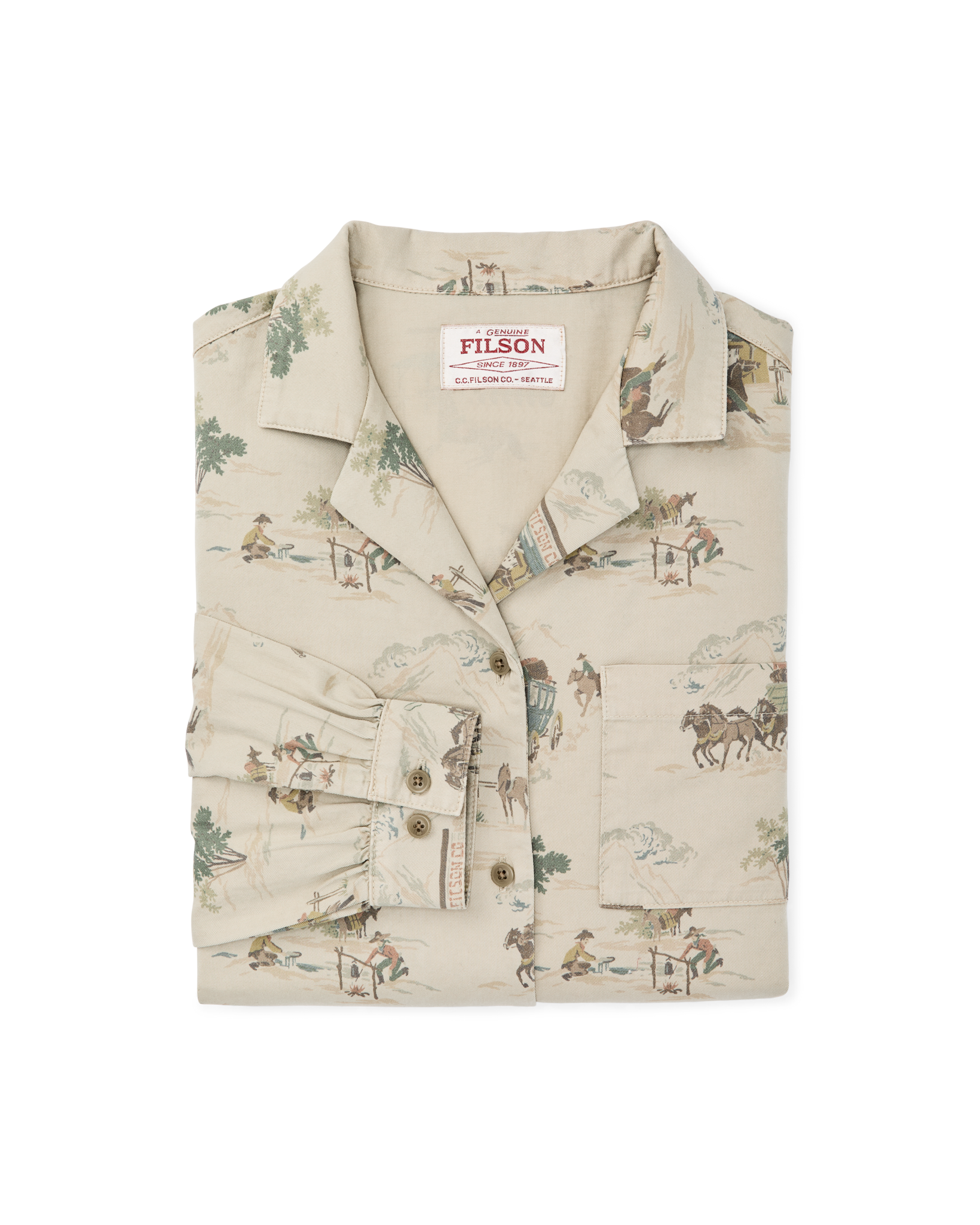 Alternate view of the Filson Women's Long Sleeve Twill Camp Shirt - Desert Green / Print