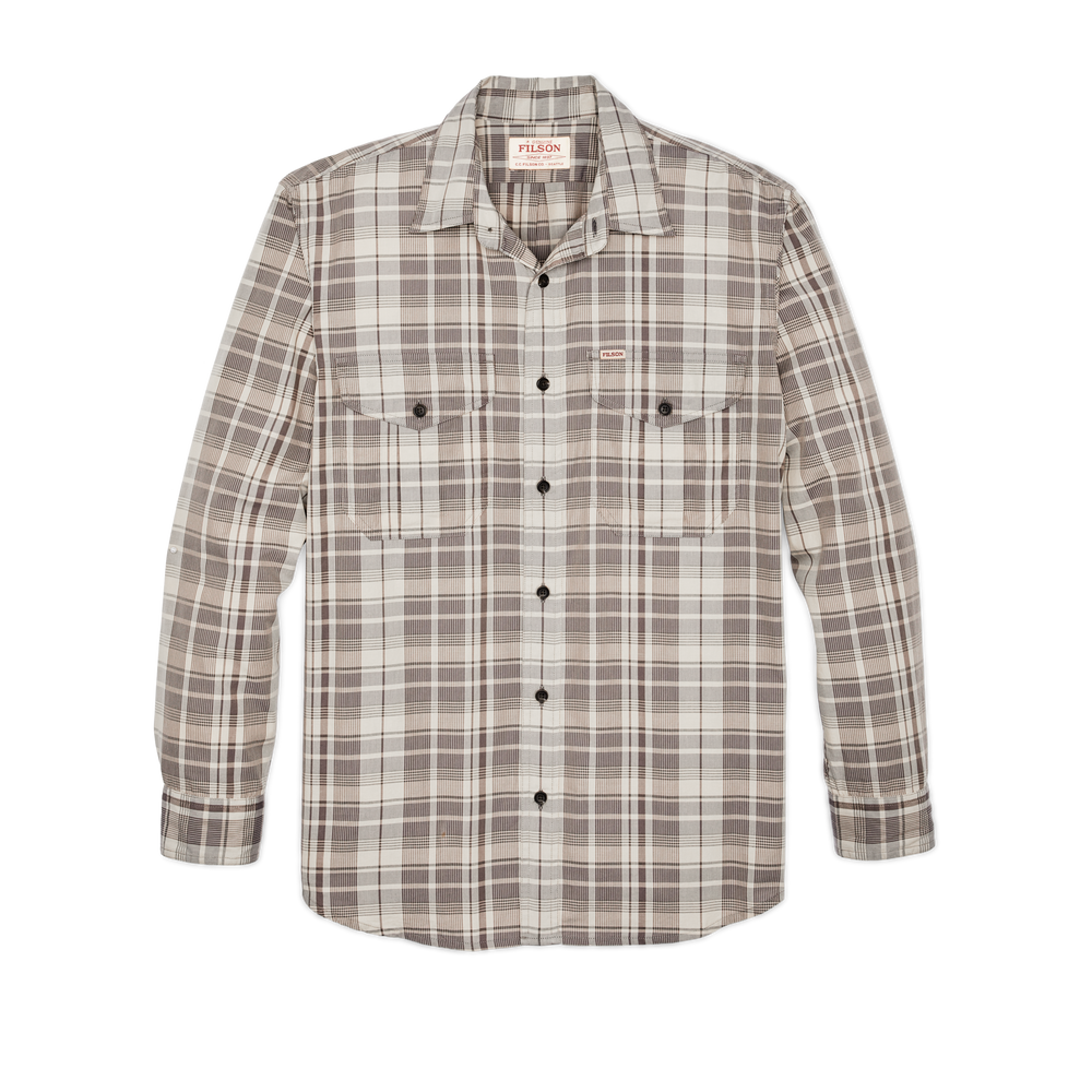 Front-facing image of the Filson Filson's Washed Feather Cloth Shirt - Light Brown / Natural Plaid