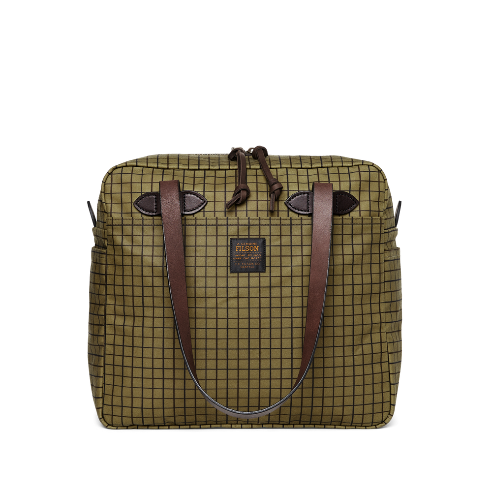 Front-facing image of the Filson Tin Cloth Zipper Tote Bag  - Flyway Green