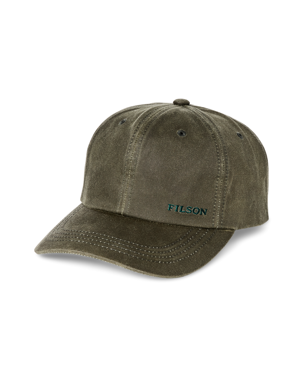 Front-facing image of the Filson Waxed Low-profile Logger Cap - Otter Green