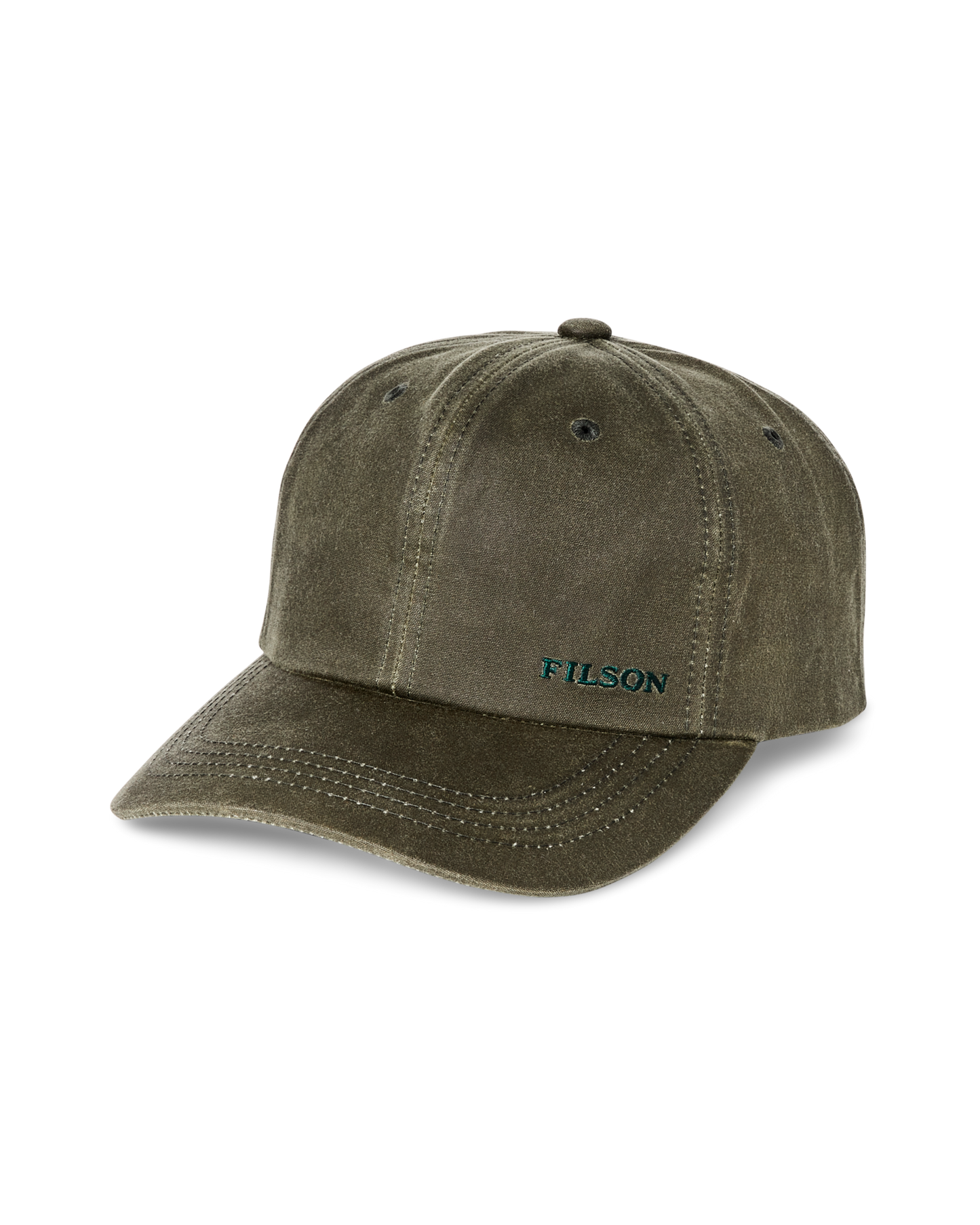 Front-facing image of the Filson Waxed Low-profile Logger Cap - Otter Green