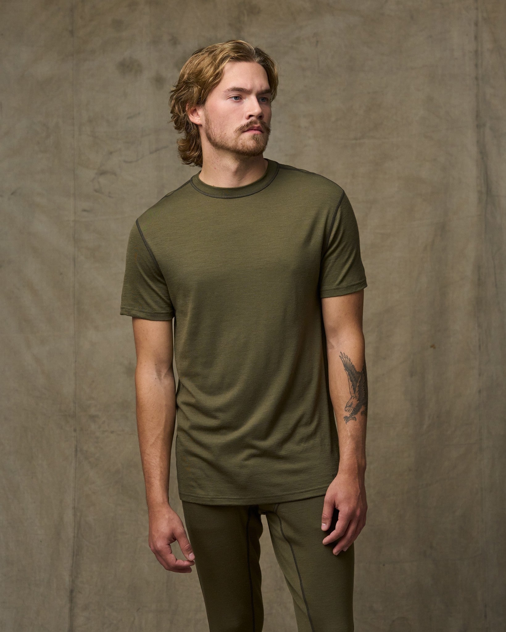 210g Merino Wool Short Sleeve Crewneck - Dark Olive