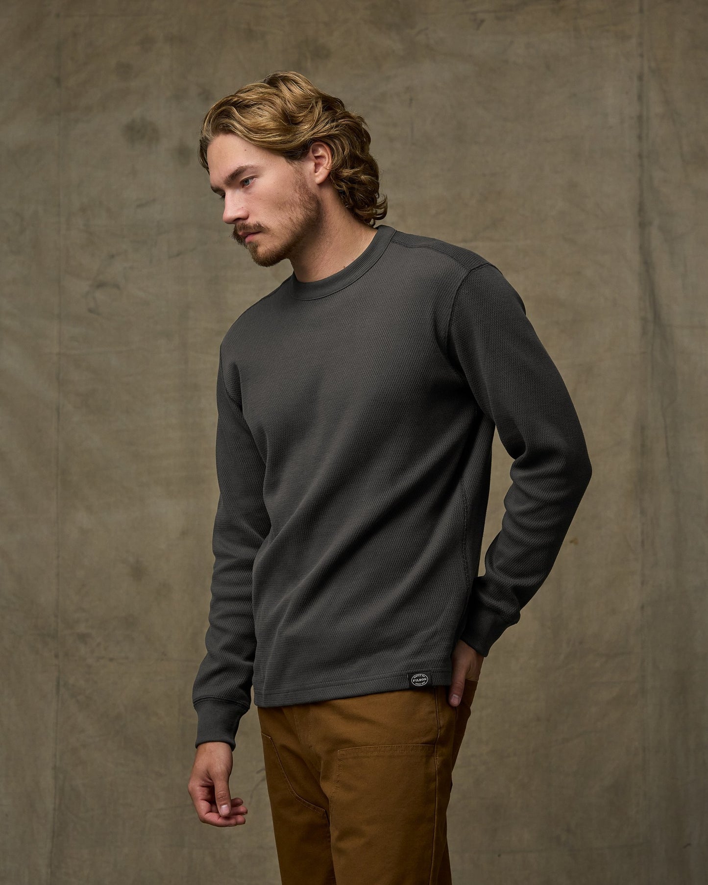 Waffle Knit Thermal Crewneck - Faded Black