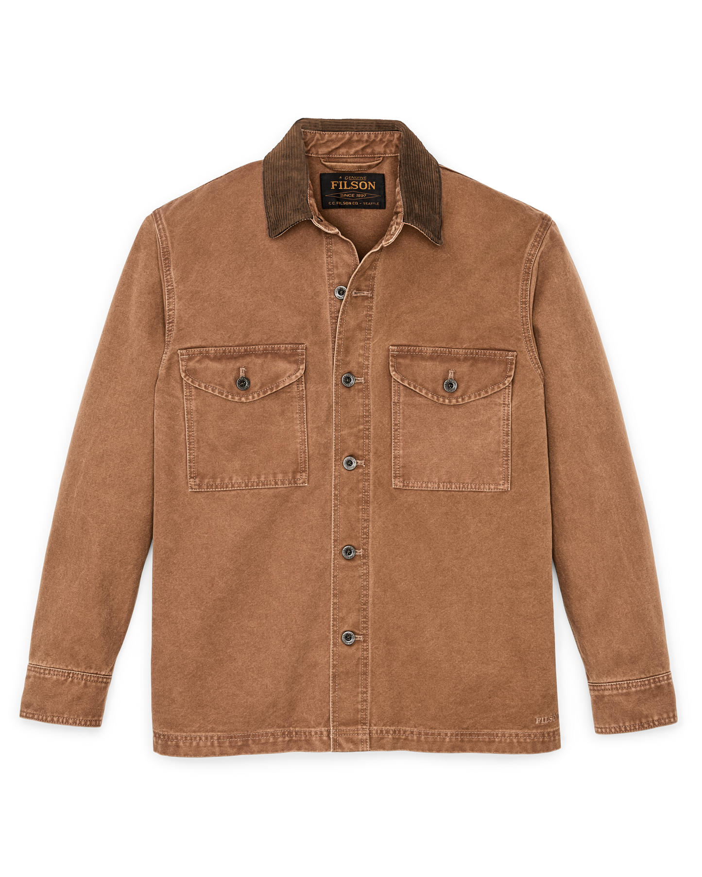 Front-facing image of the Filson Rustic Canvas Jac-shirt - Whiskey