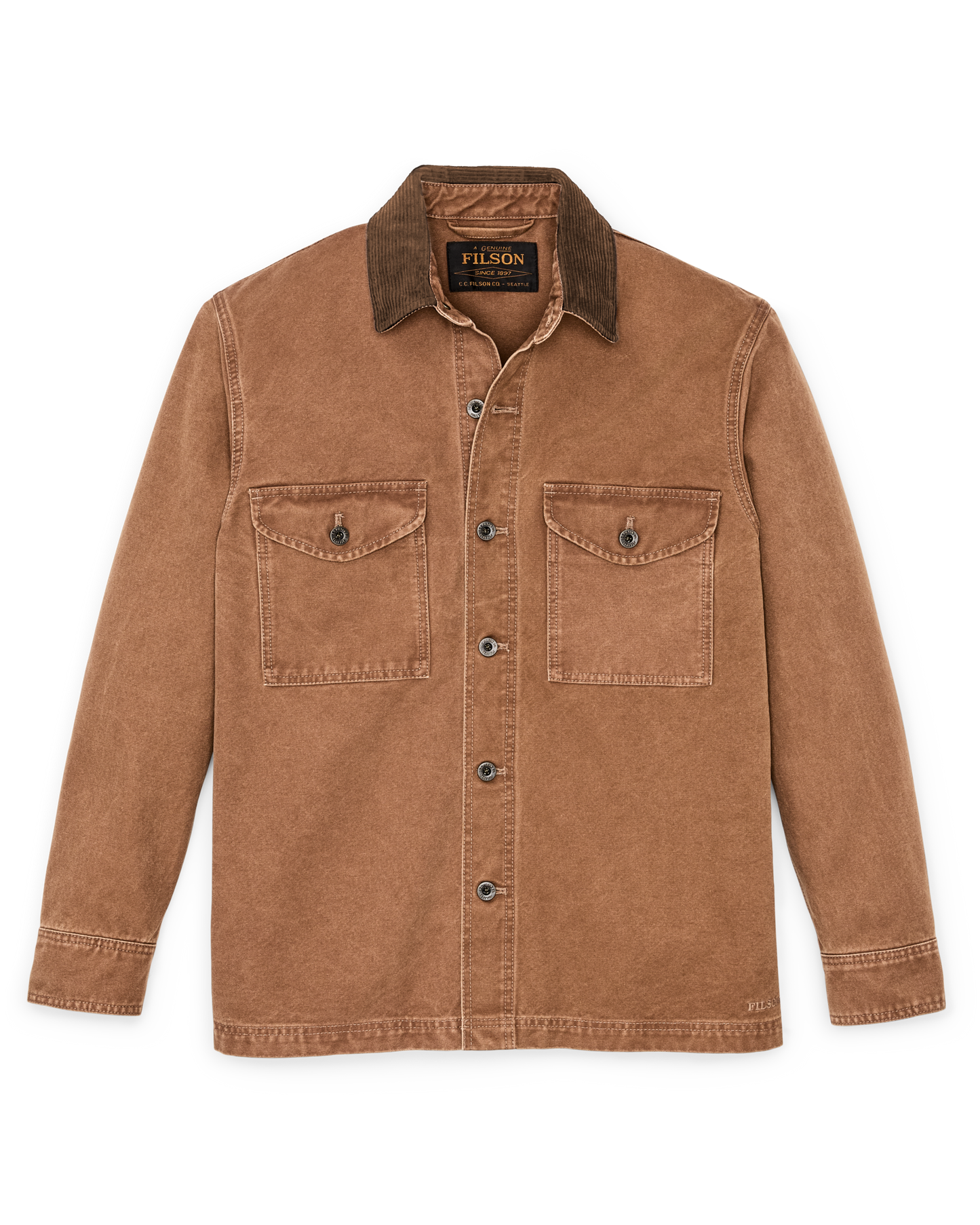 Front-facing image of the Filson Rustic Canvas Jac-shirt - Whiskey