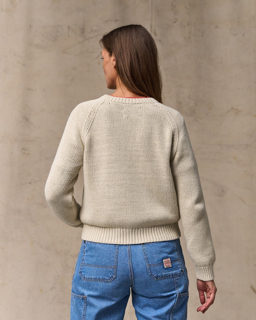 image of a model wearing Filson's Women's Cotton Crewneck Sweater - Natural