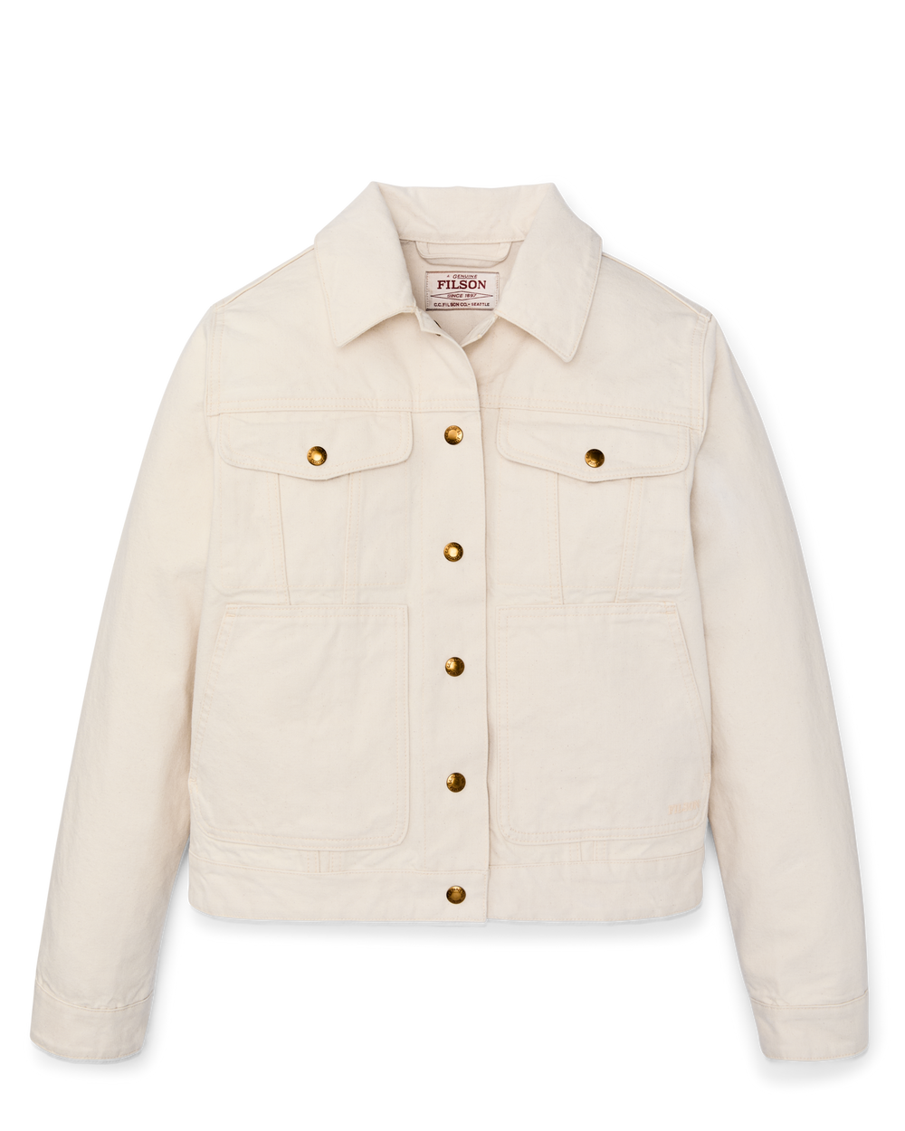 Front-facing image of the Filson Women's Canvas Short Cruiser Jacket - Natural Seed