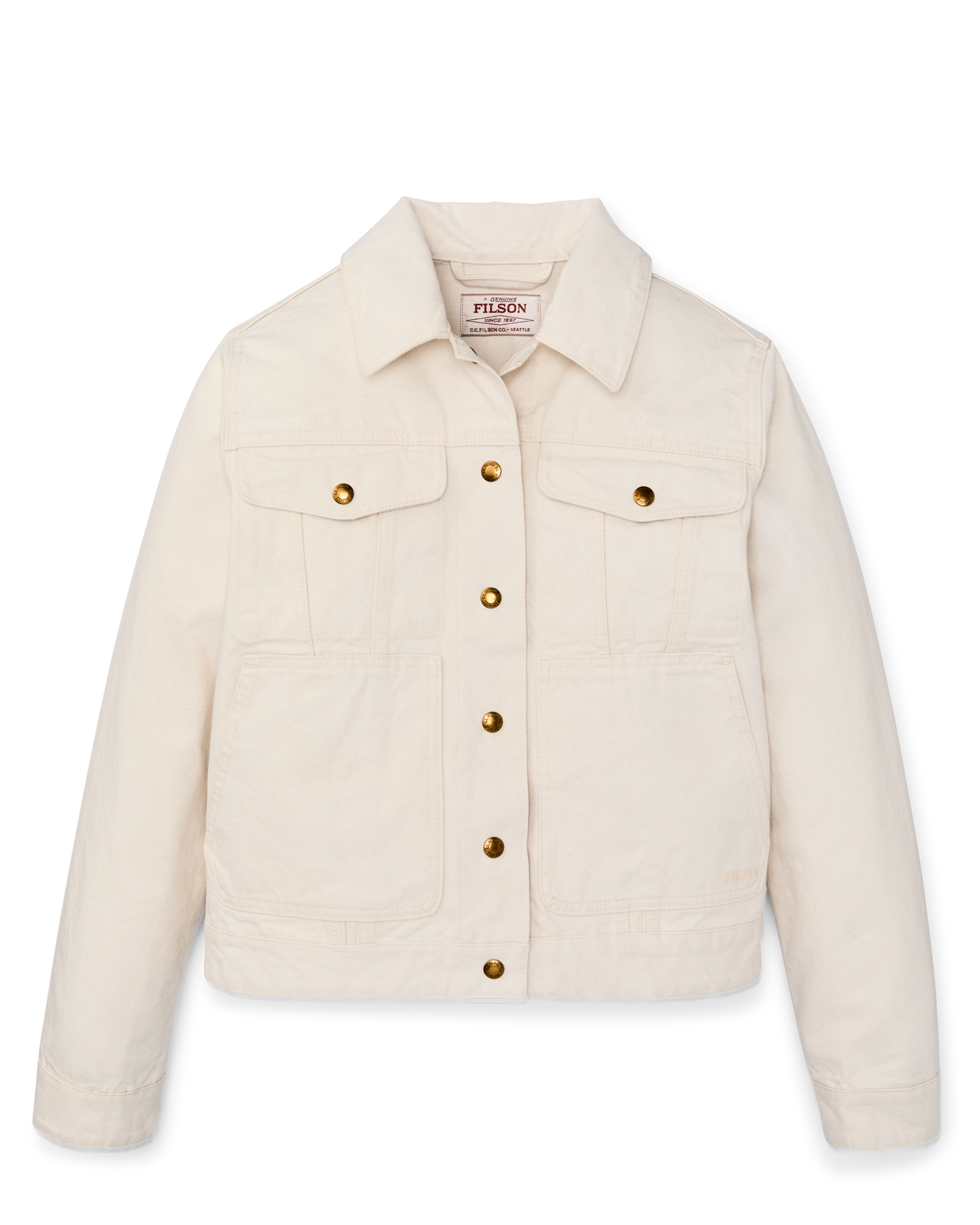 Front-facing image of the Filson Women's Canvas Short Cruiser Jacket - Natural Seed