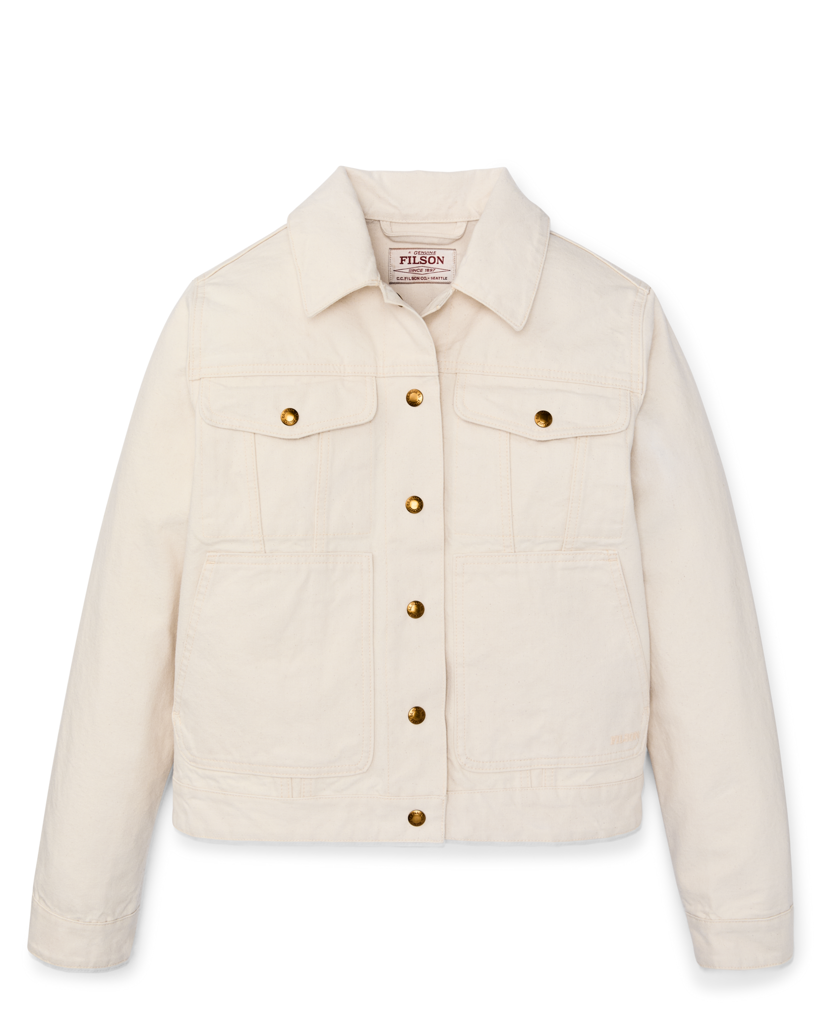 Front-facing image of the Filson Women's Canvas Short Cruiser Jacket - Natural Seed