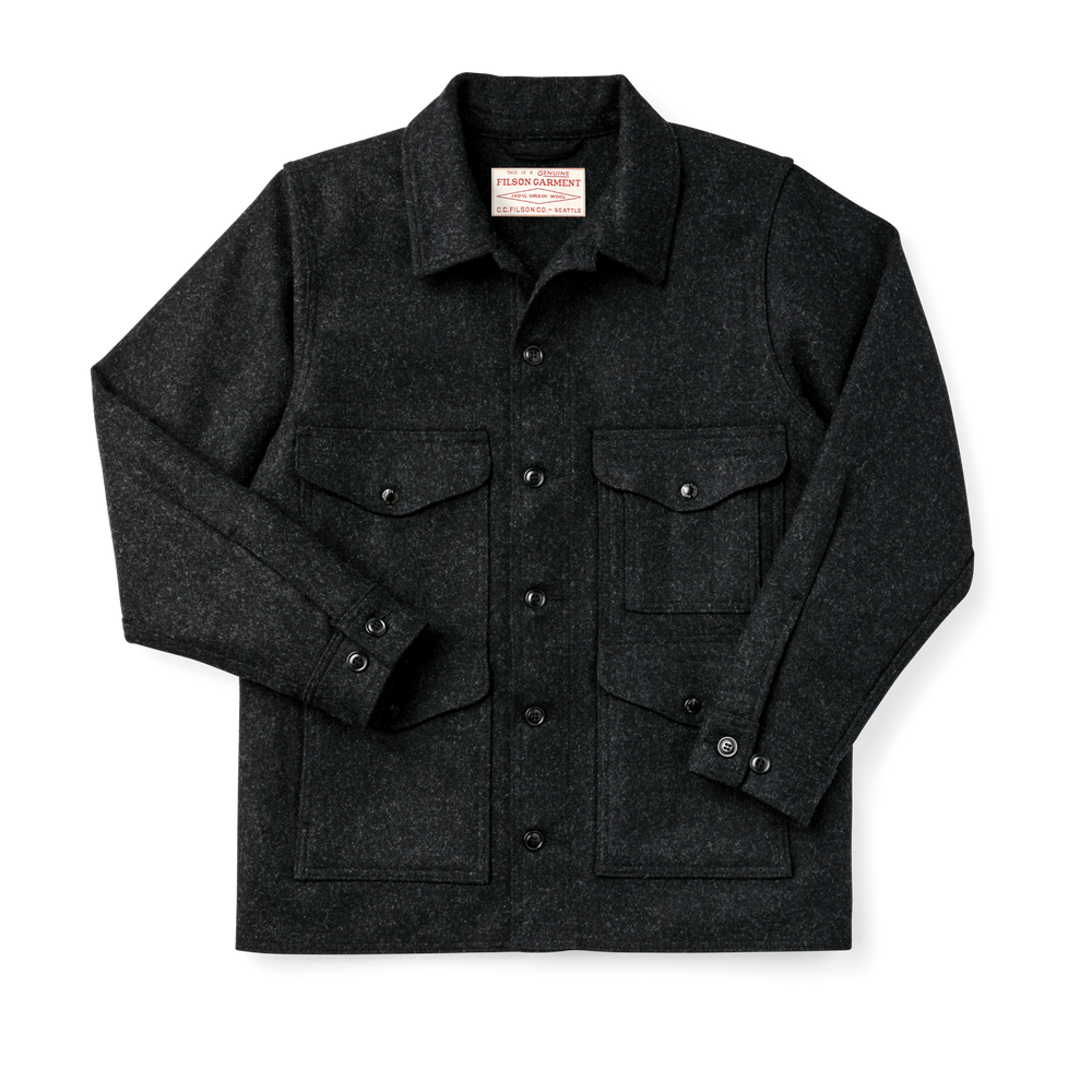 Front-facing image of the Filson Mackinaw Wool Cruiser Jacket - Charcoal / Solid