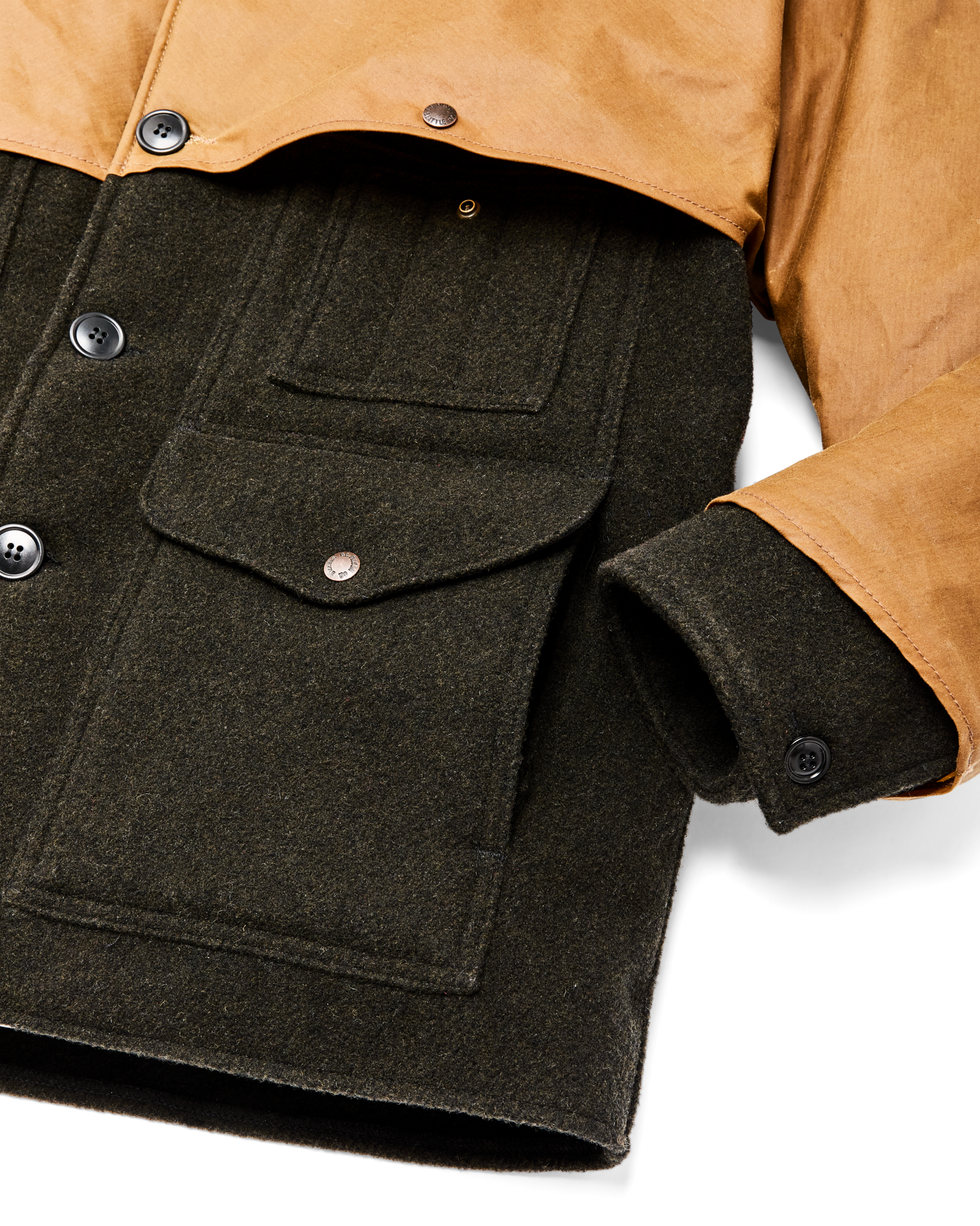 Mackinaw Wool Caped Cruiser Jacket - Peat Black / Dark Tan