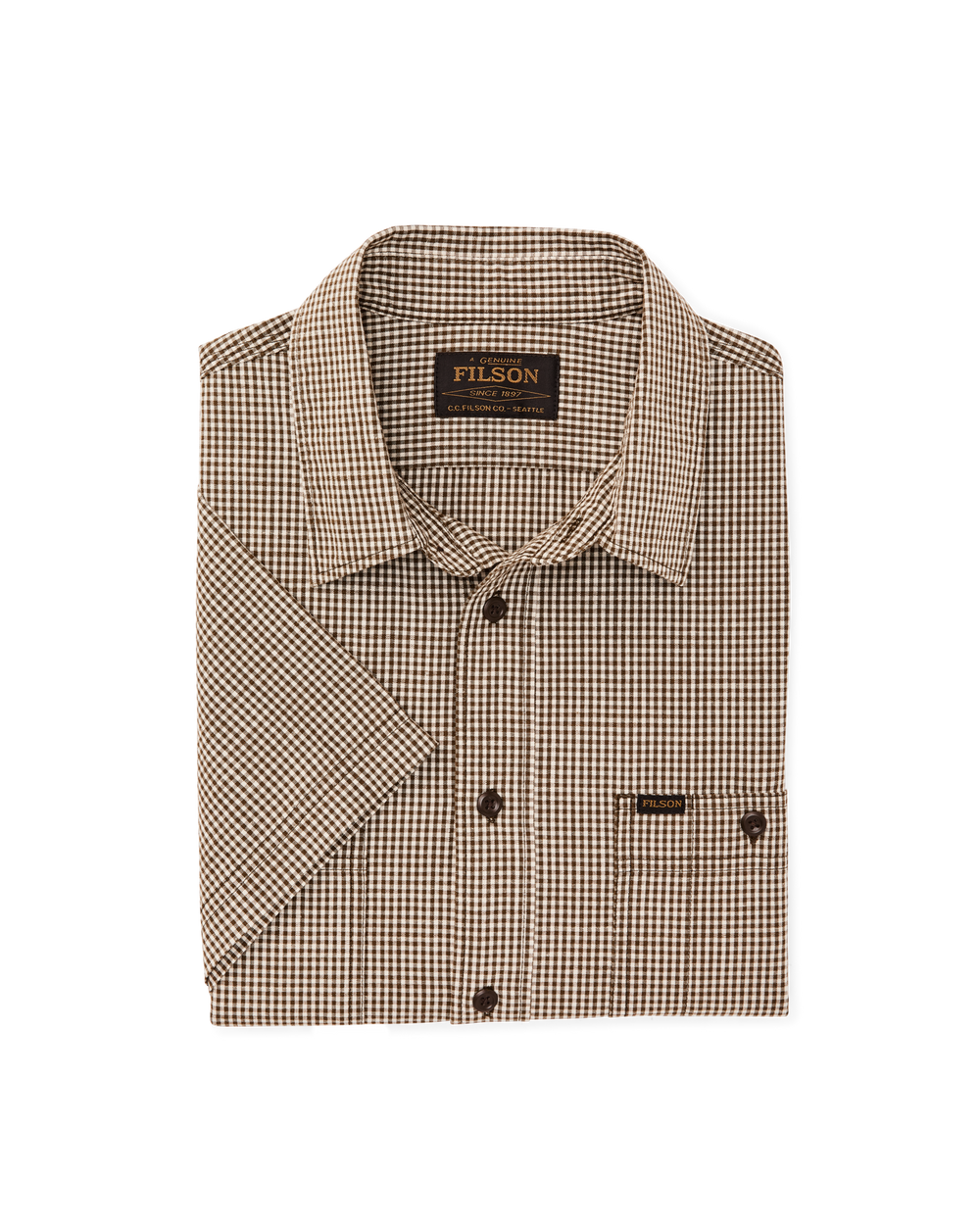 Short Sleeve Chambray Shirt - Coffee / Natural Plaid