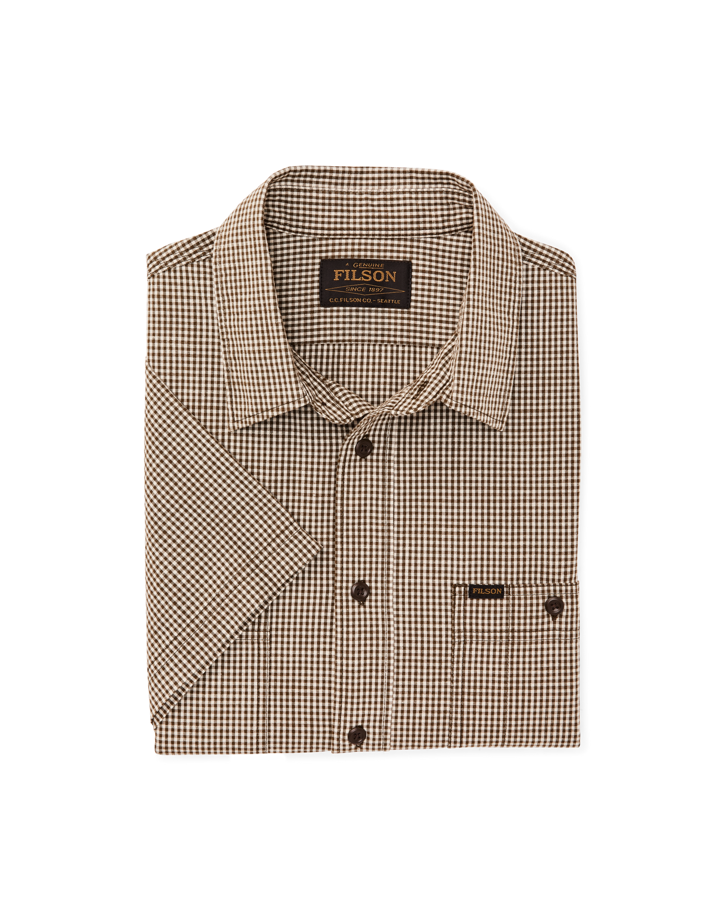 Short Sleeve Chambray Shirt - Coffee / Natural Plaid