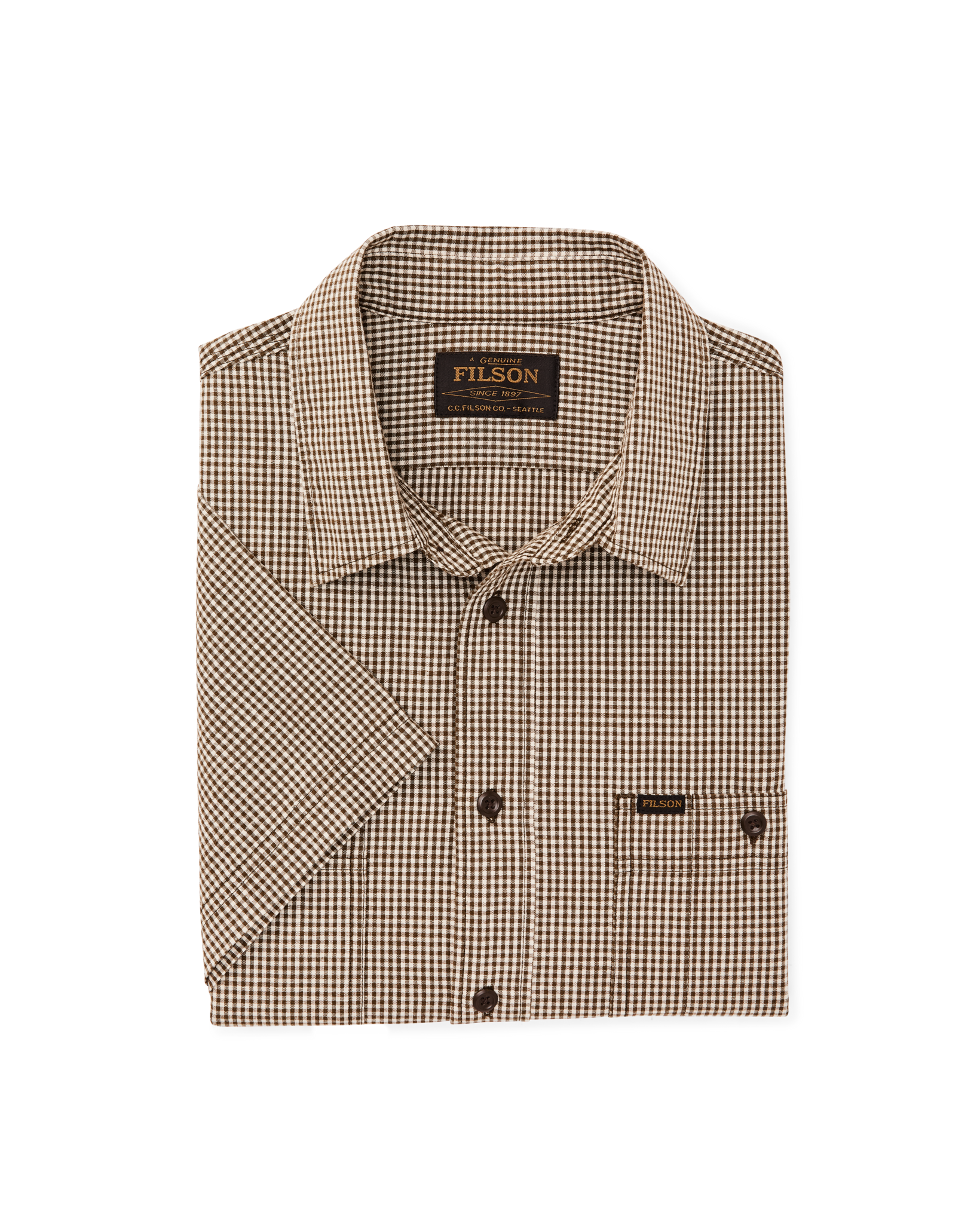 Short Sleeve Chambray Shirt - Coffee / Natural Plaid