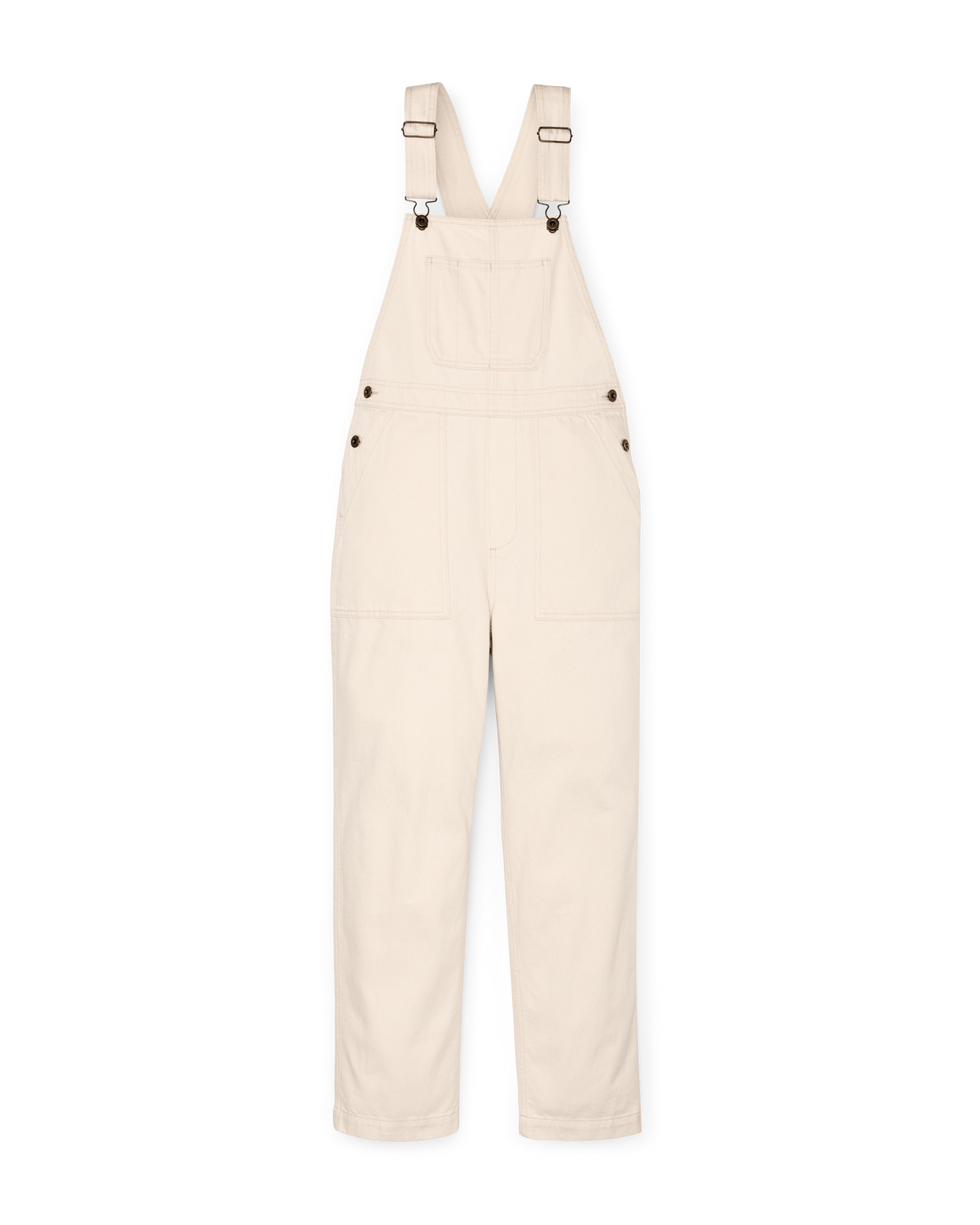 Front-facing image of the Filson Women's Denim Overalls - Natural Seed