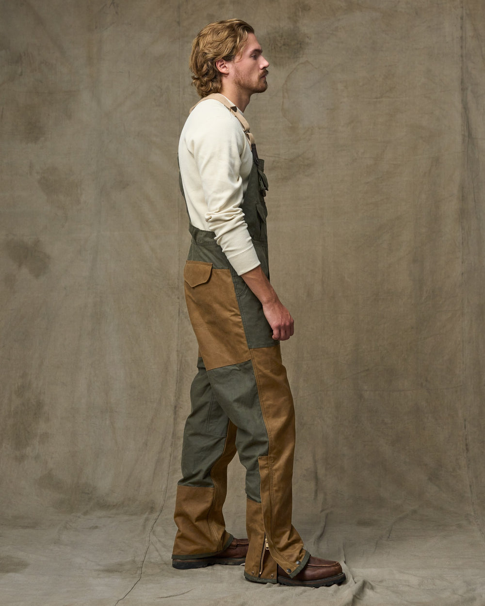 Double Hunting Bibs With Zipper - Otter Green / Dark Tan