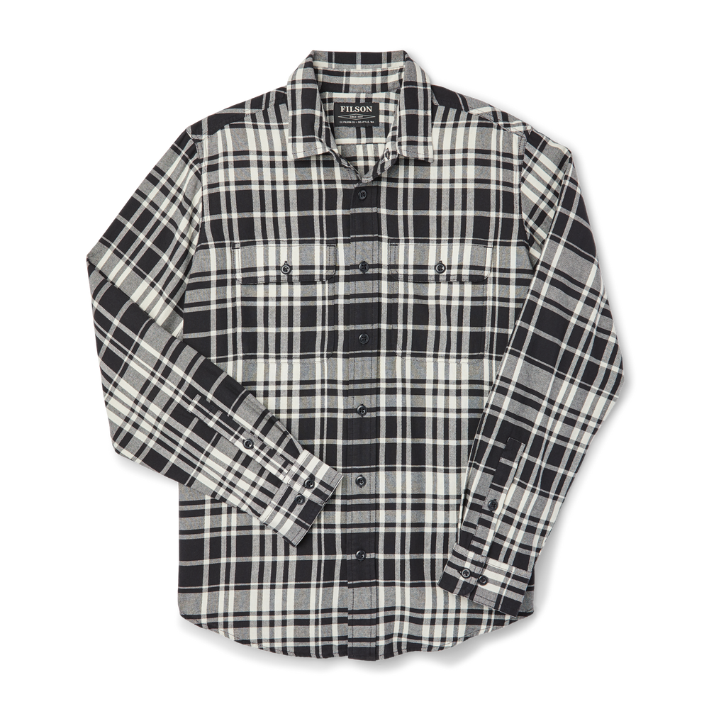 Front-facing image of the Filson Scout Shirt - Black/cream Plaid