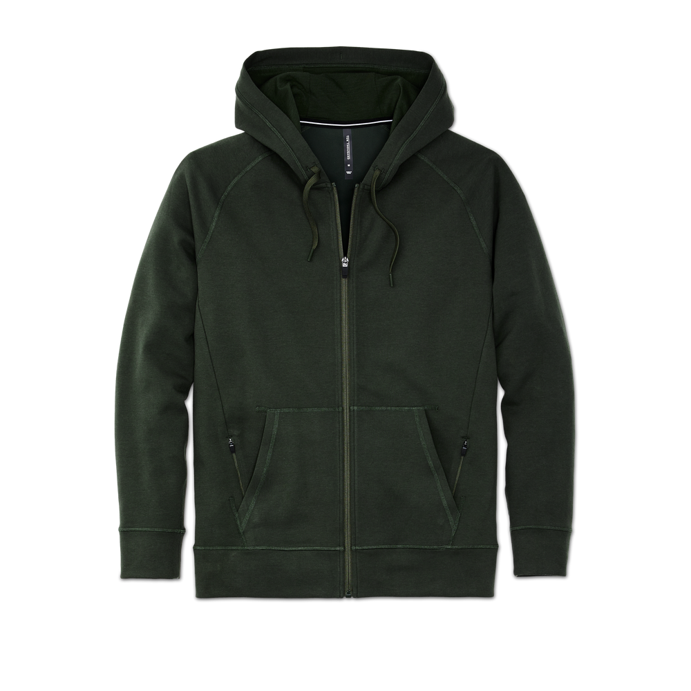 Front-facing image of the Filson Filson X Ten Thousand Tech Zip Hoodie  - Dark Timber