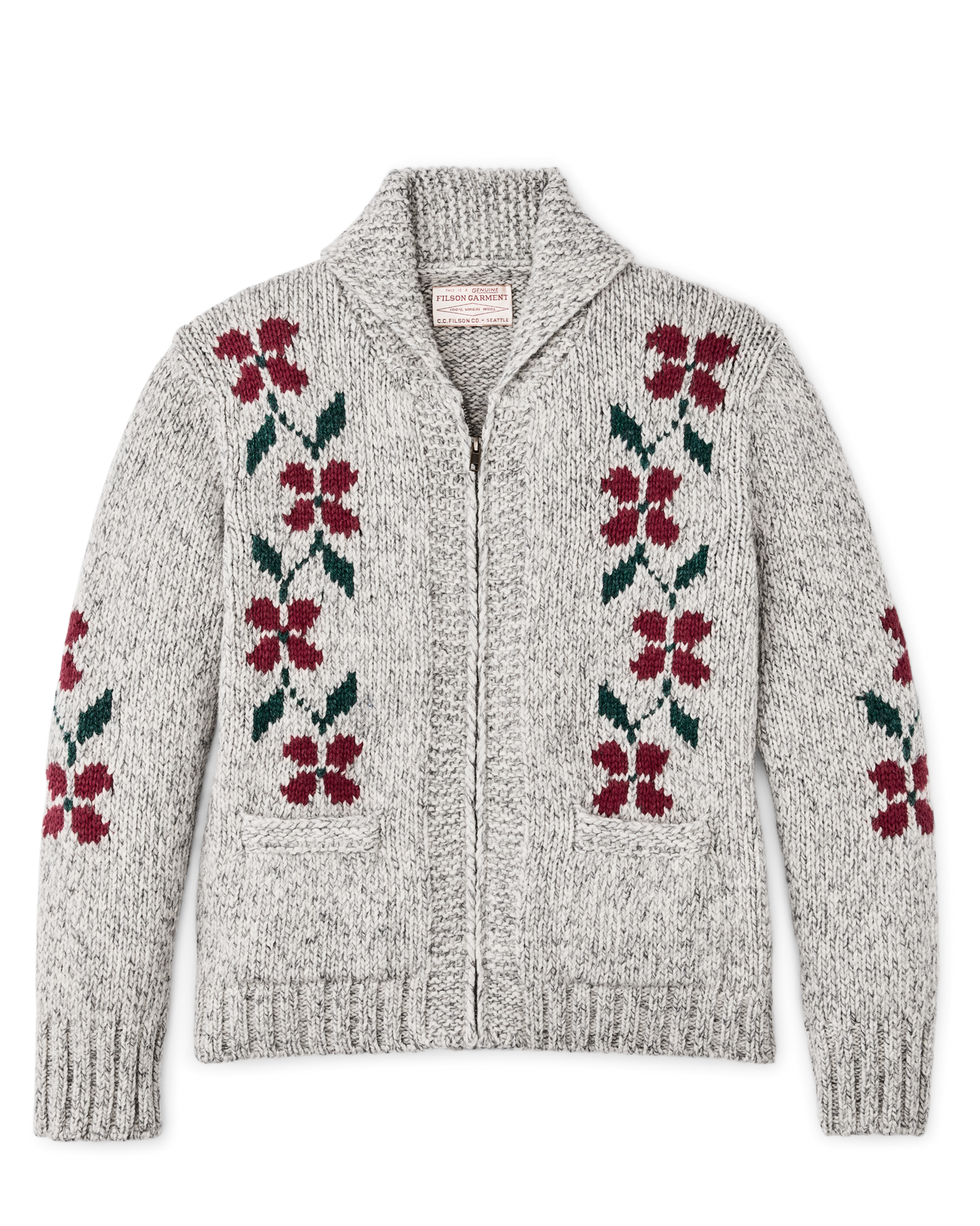 Women's Zippered Wool Sweater - Gray / Flower