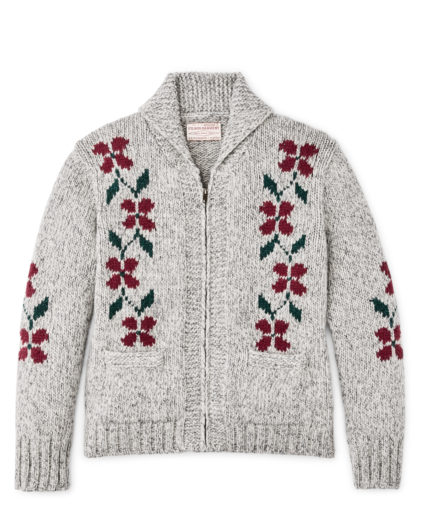Women's Zippered Wool Sweater - Gray / Flower