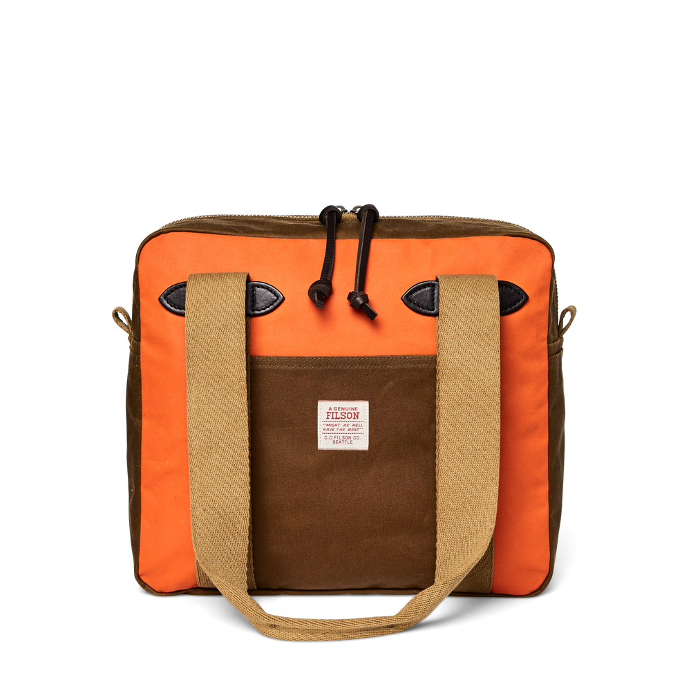 Tin Cloth Zipper Tote Bag - Dark Tan / Flame