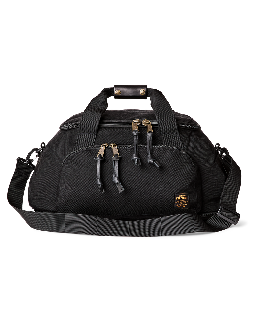 black nylon travel duffel bag Filson Dryden Duffle Pack in Black