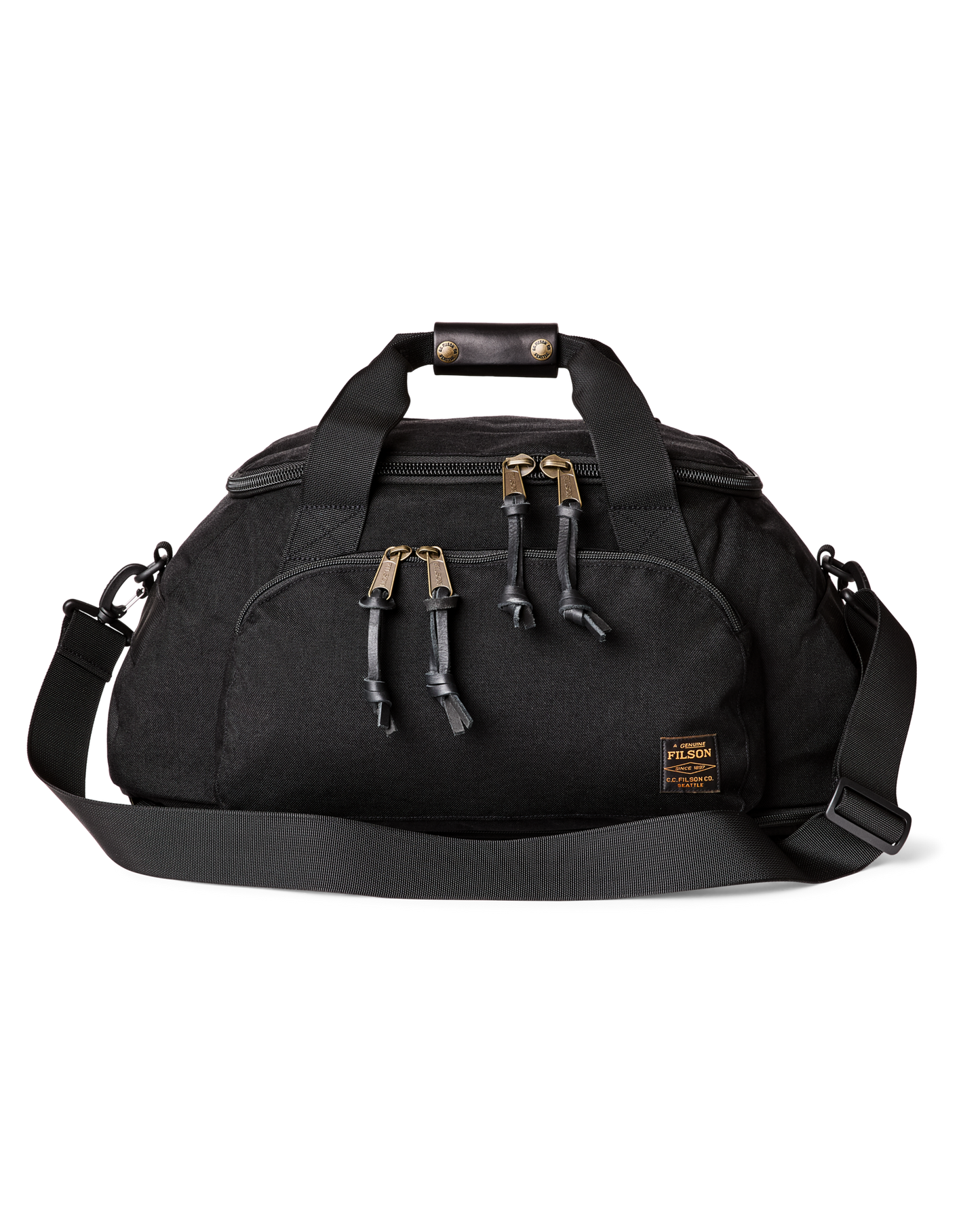 Front-facing image of the Filson Dryden Duffle Pack - Black