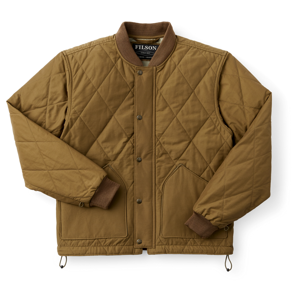 Front-facing image of the Filson Quilted Pack Jacket - Sportsman Tan