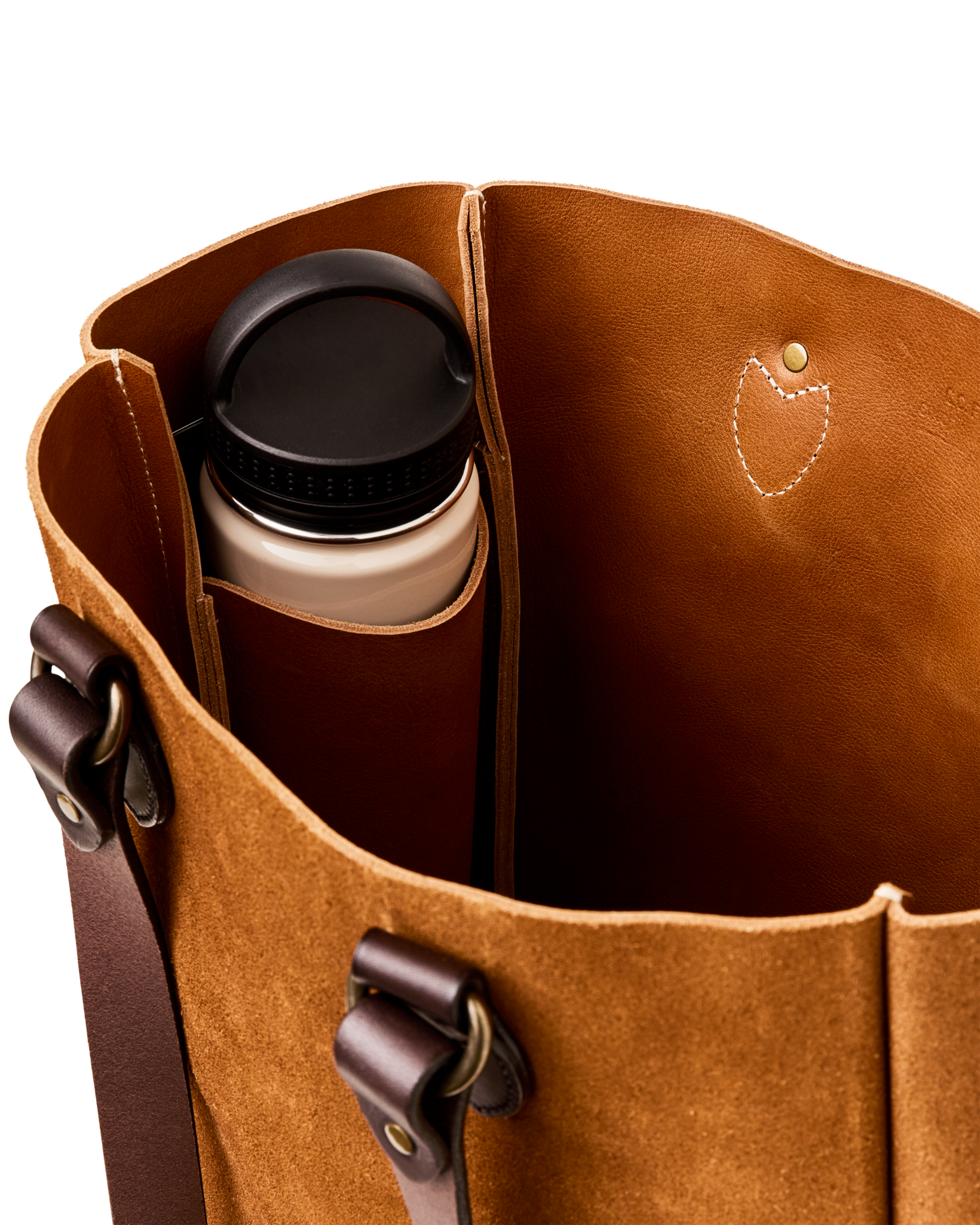 Suede Leather Open Tote Bag - Saddle Brown