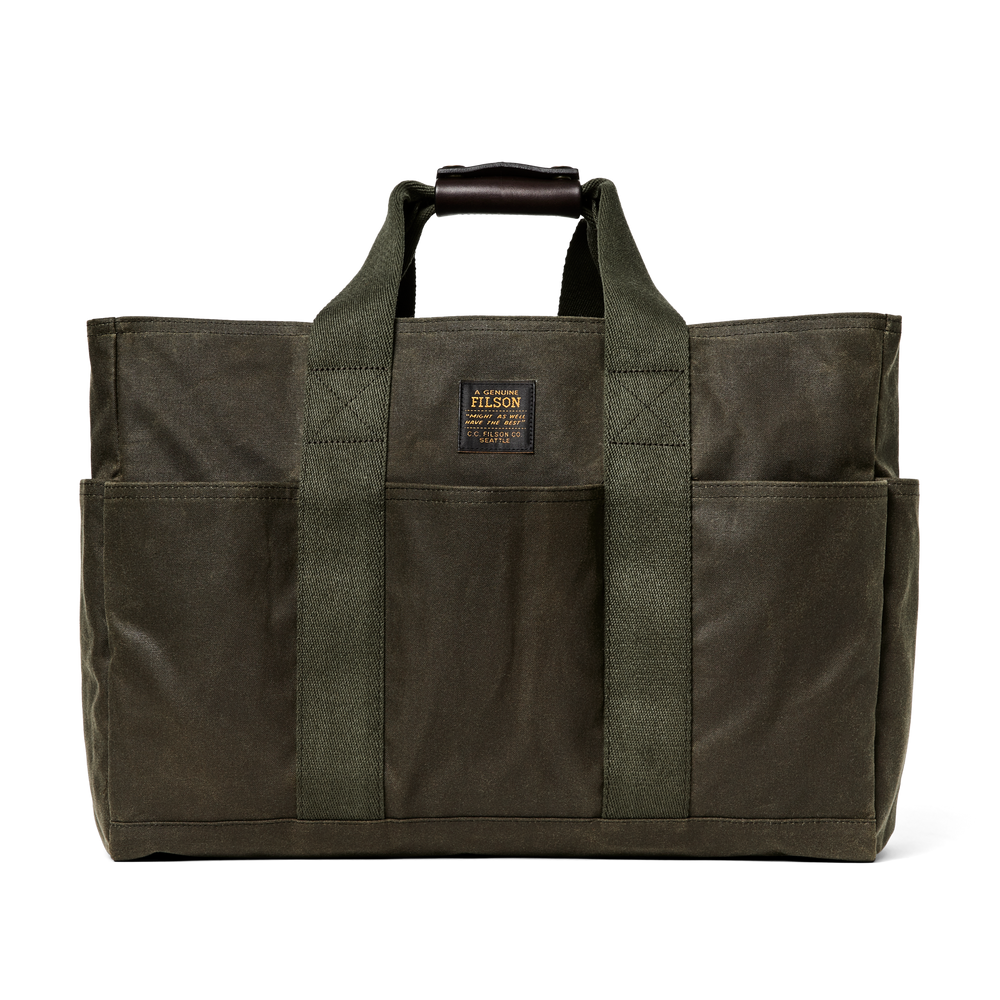 Front-facing image of the Filson Tin Cloth Open Supply Tote - Otter Green