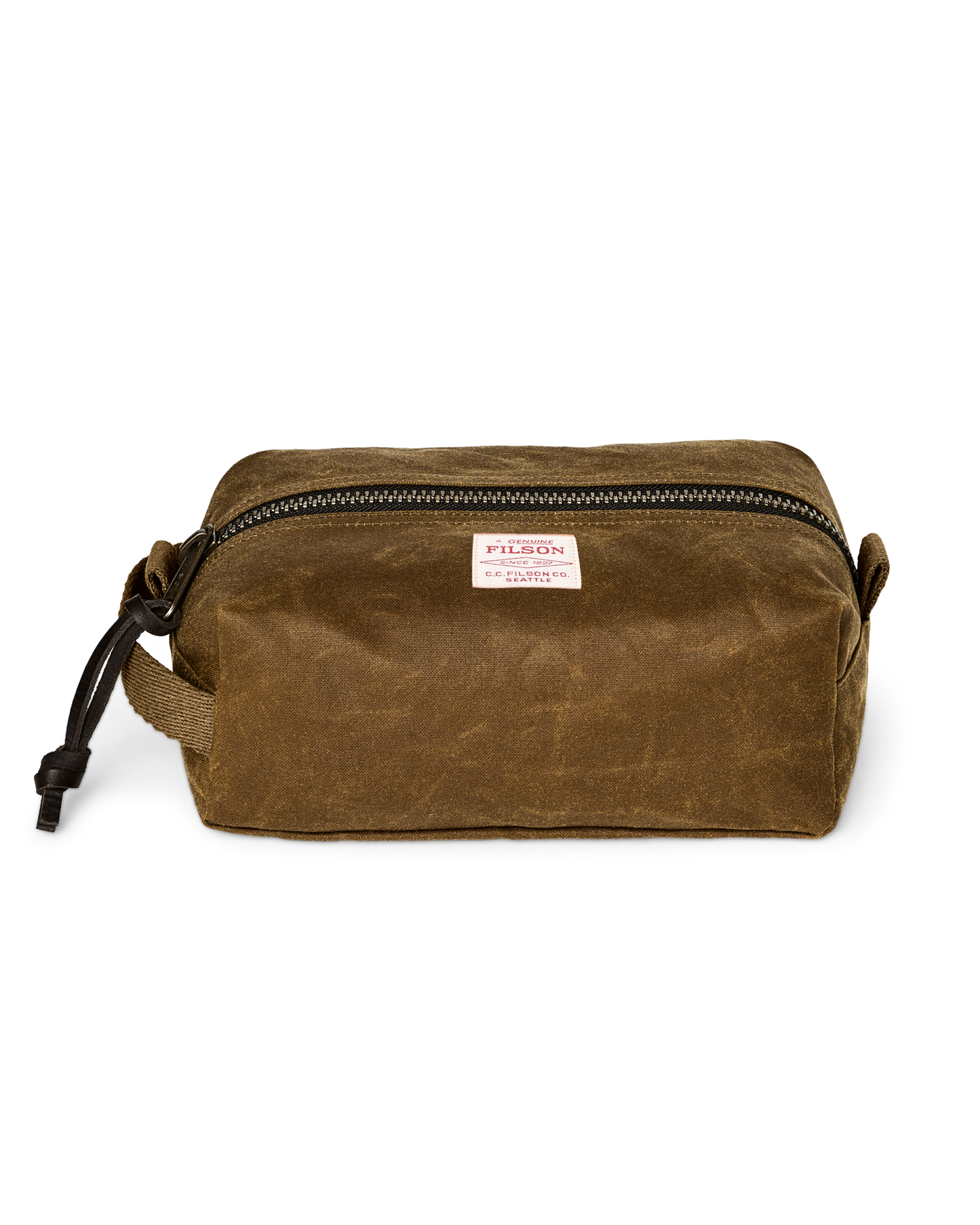 Front-facing image of the Filson Tin Cloth Travel Kit - Dark Tan